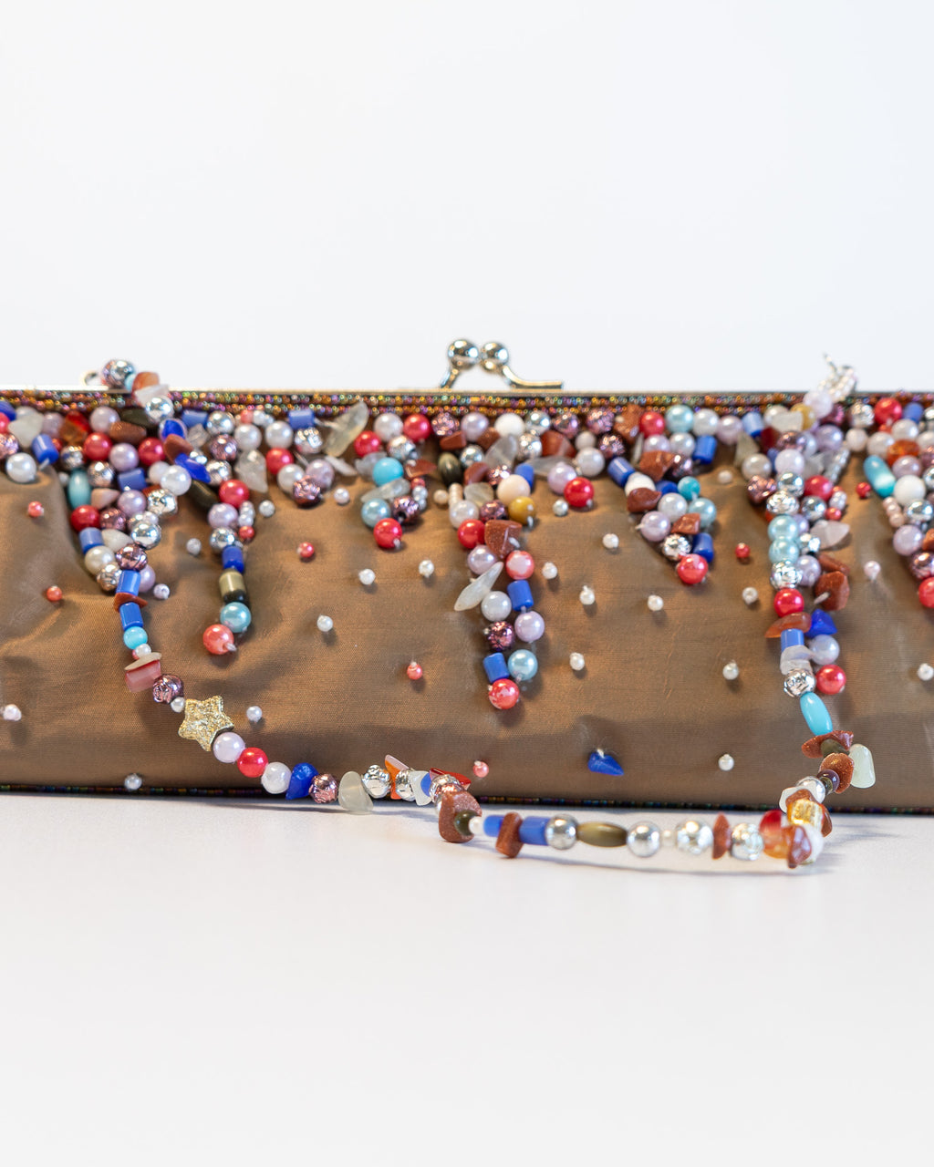 90s Nicole Lee Collections Tan Beaded Clutch w Beaded Strap