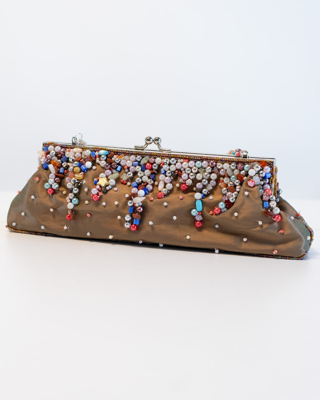 90s Nicole Lee Collections Tan Beaded Clutch w Beaded Strap