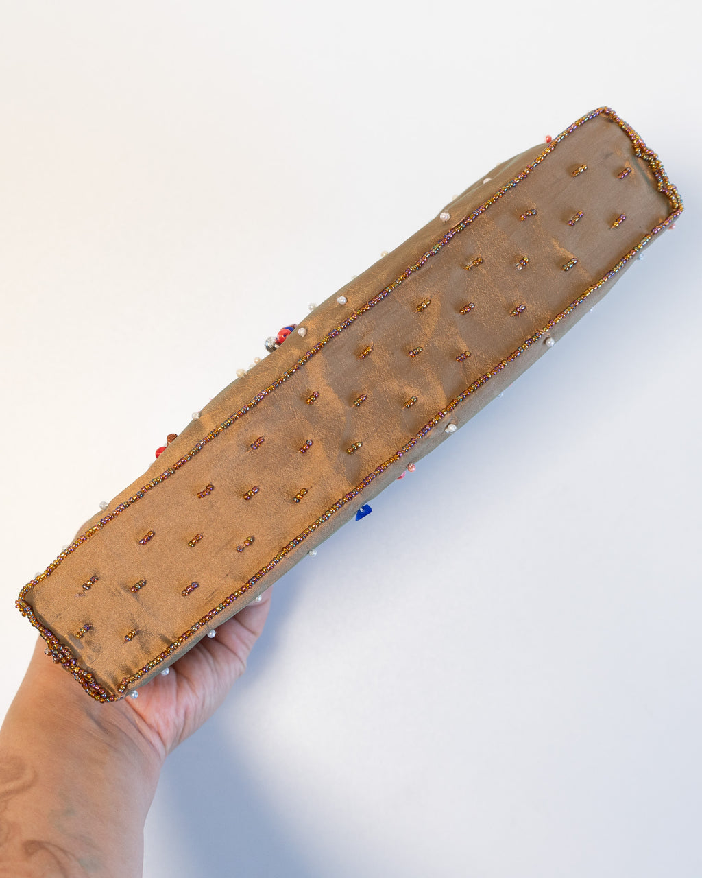 90s Nicole Lee Collections Tan Beaded Clutch w Beaded Strap