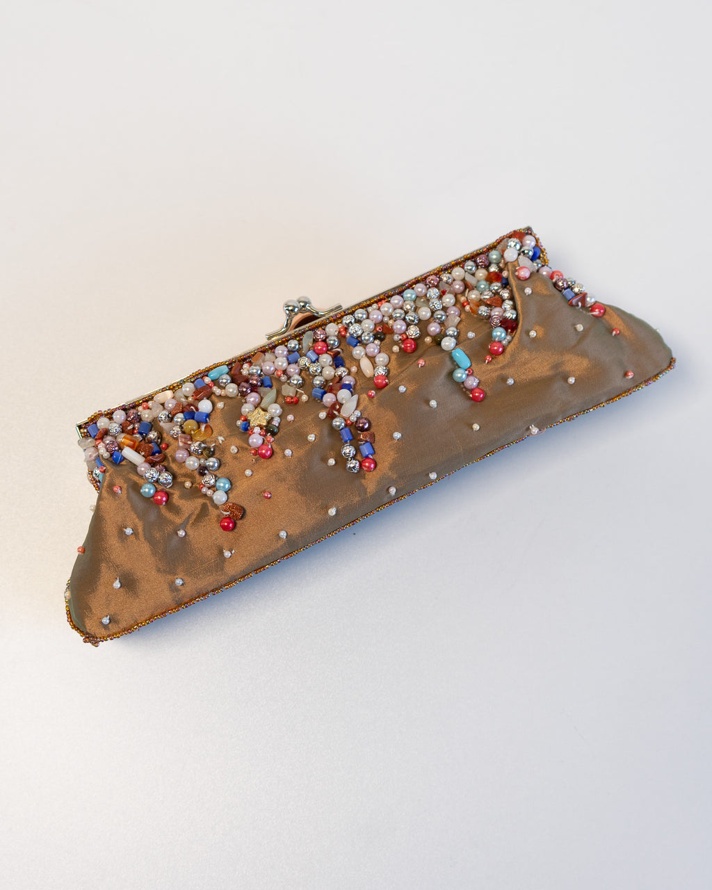 90s Nicole Lee Collections Tan Beaded Clutch w Beaded Strap