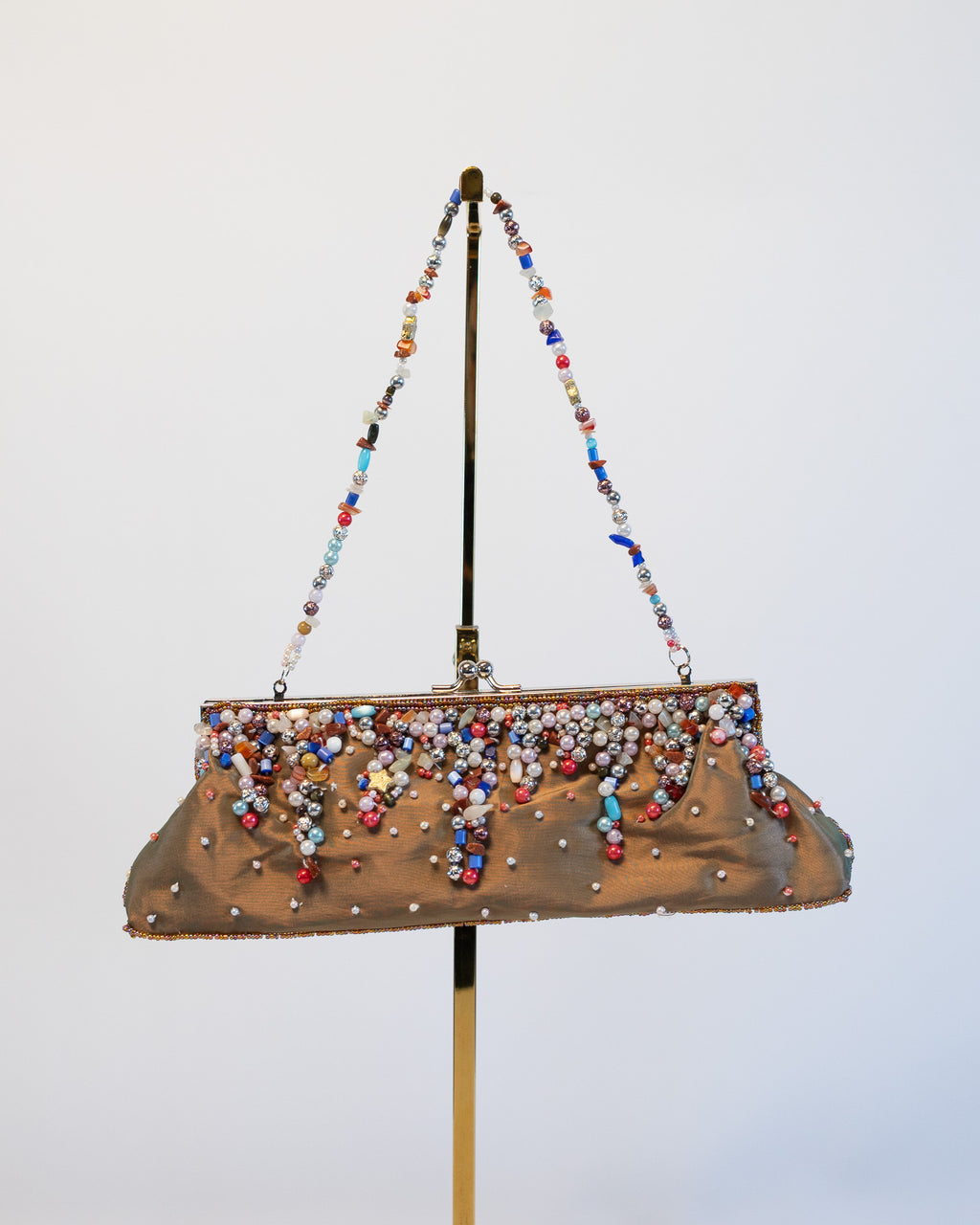 90s Nicole Lee Collections Tan Beaded Clutch w Beaded Strap