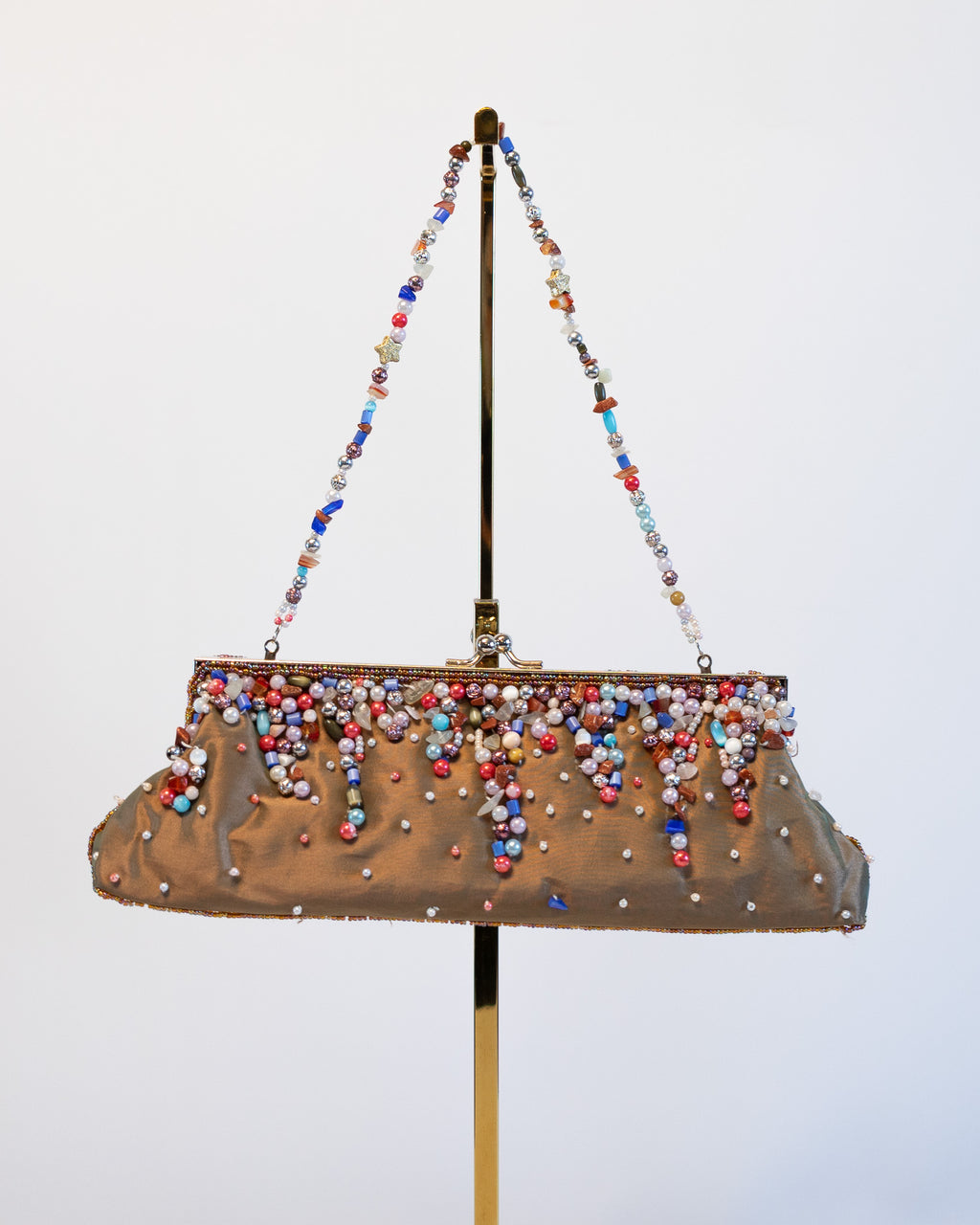 90s Nicole Lee Collections Tan Beaded Clutch w Beaded Strap