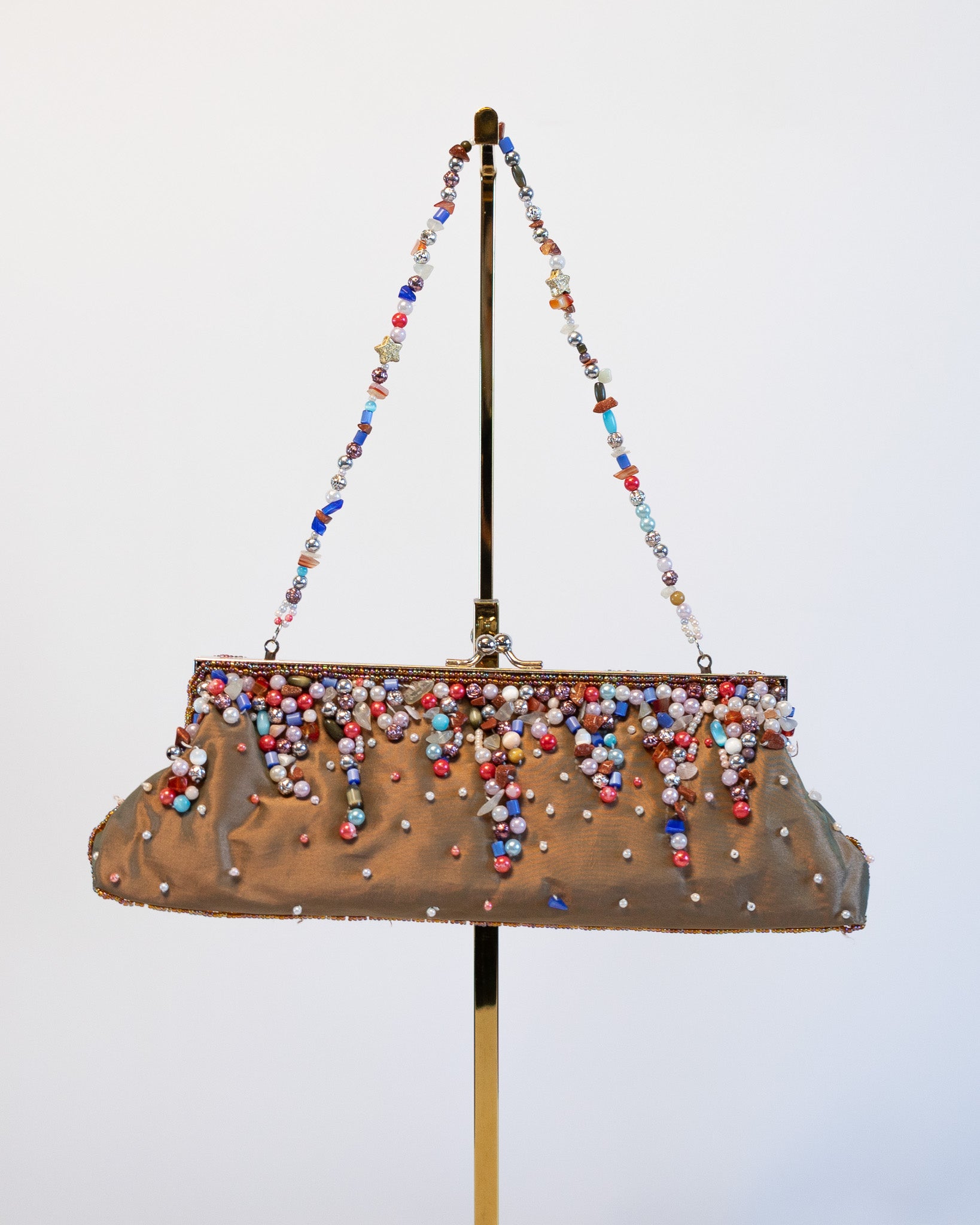 90s Nicole Lee Collections Tan Beaded Clutch w Beaded Strap