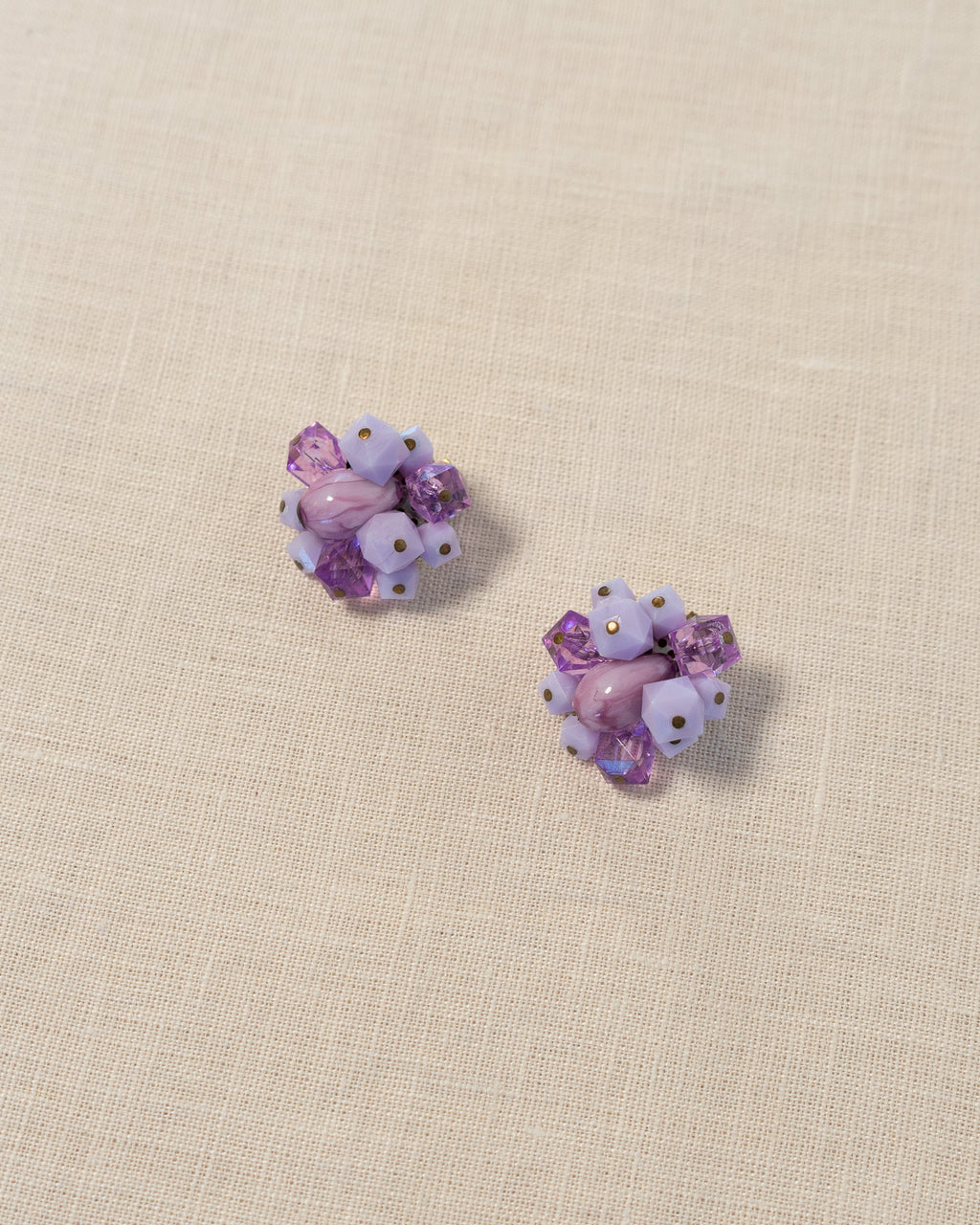 60s Western Germany Amethyst Beads Clip-on Earrings