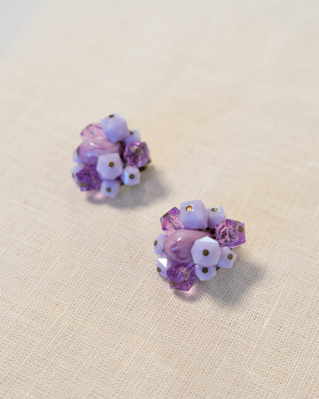 60s Western Germany Amethyst Beads Clip-on Earrings