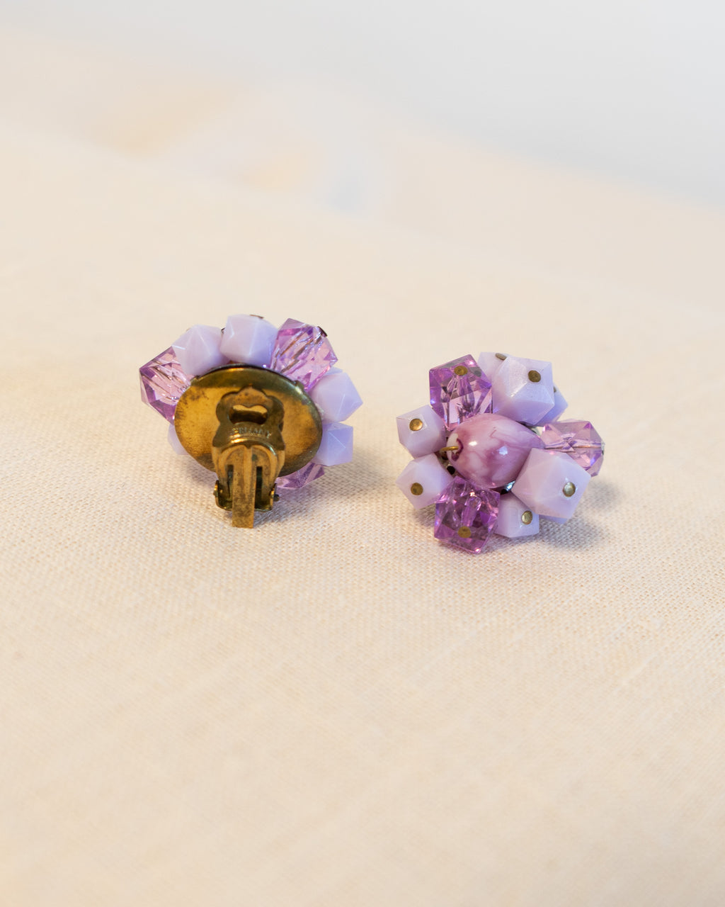 60s Western Germany Amethyst Beads Clip-on Earrings