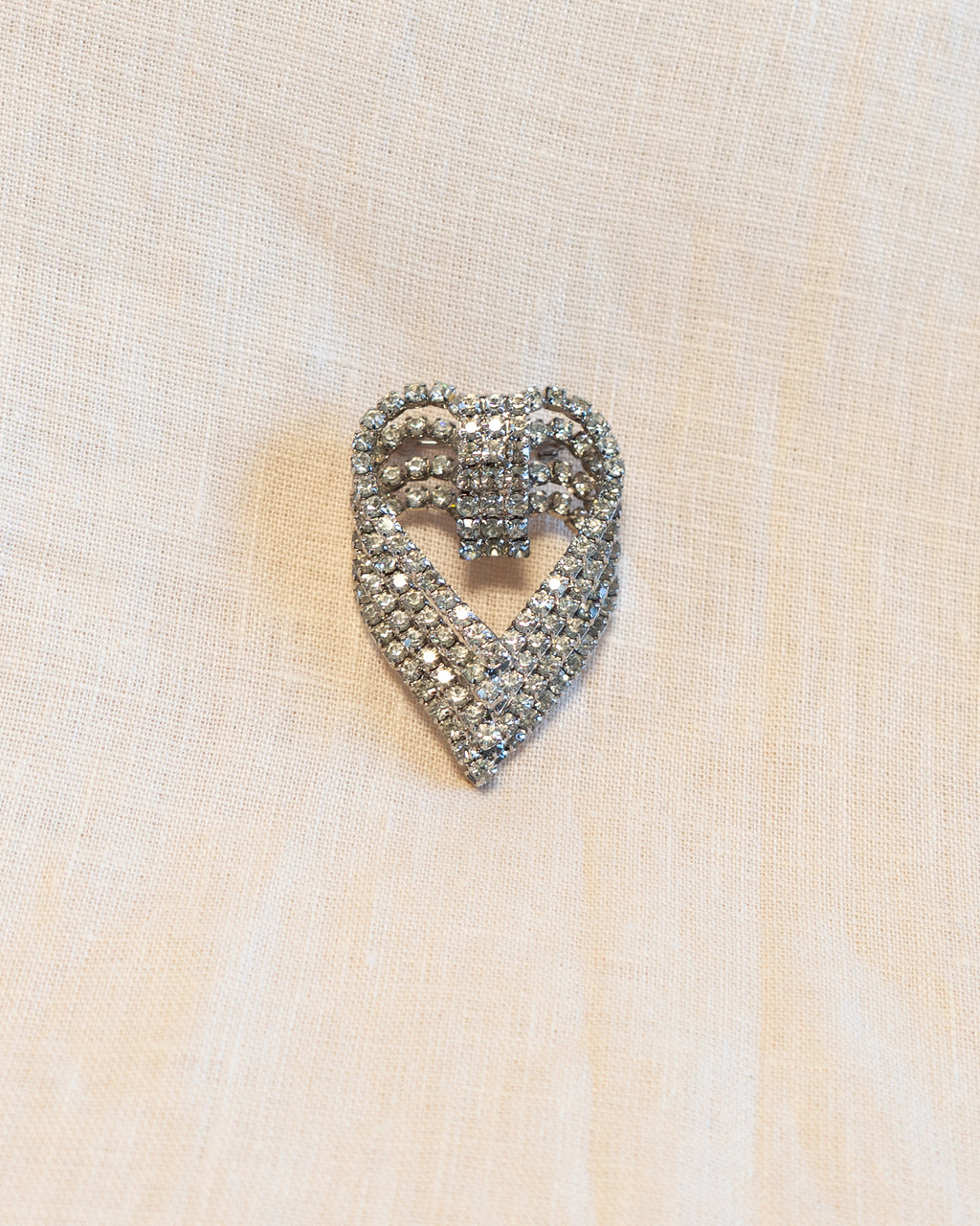 80s Rhinestone Four Layered Heart Brooch