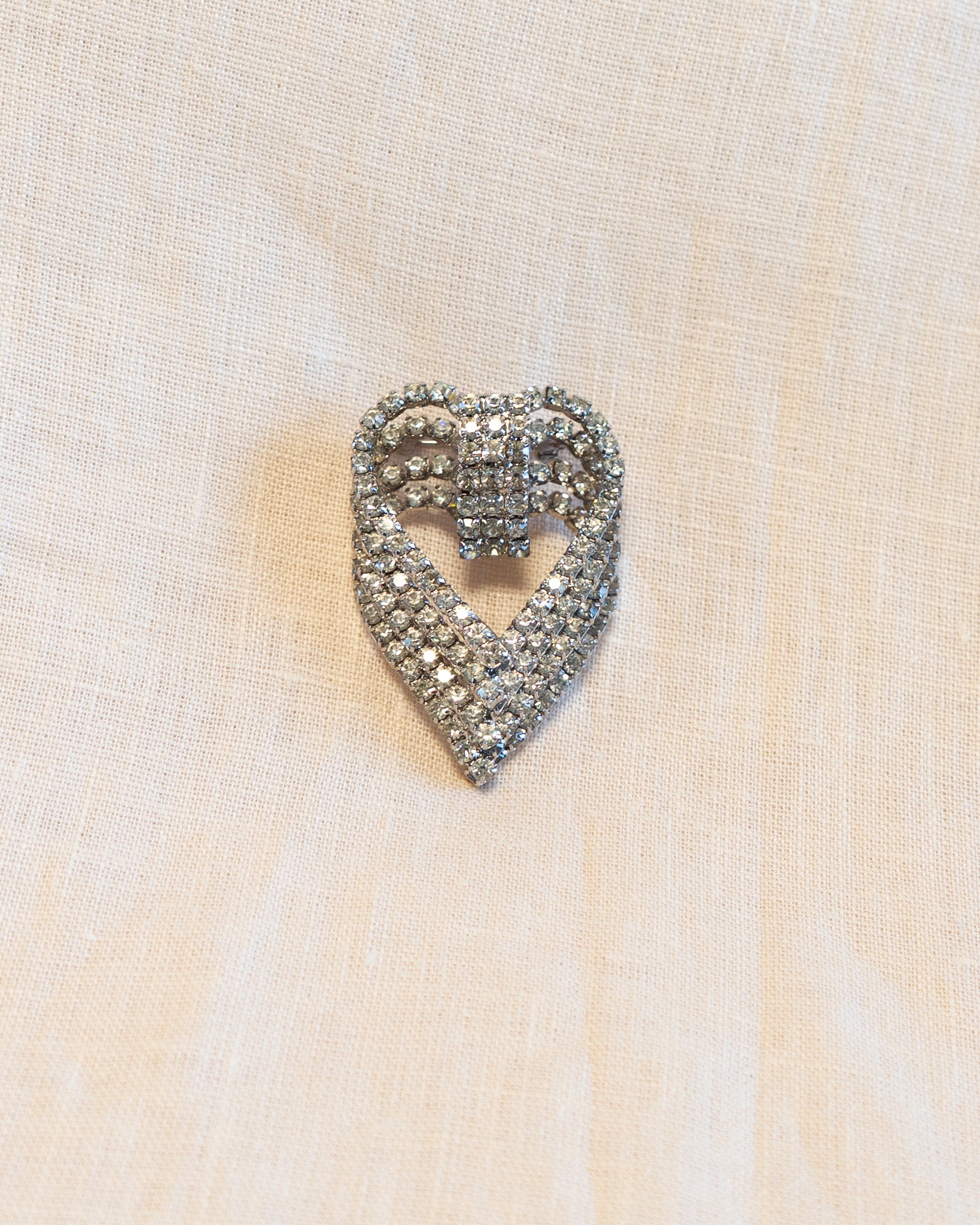 80s Rhinestone Four Layered Heart Brooch