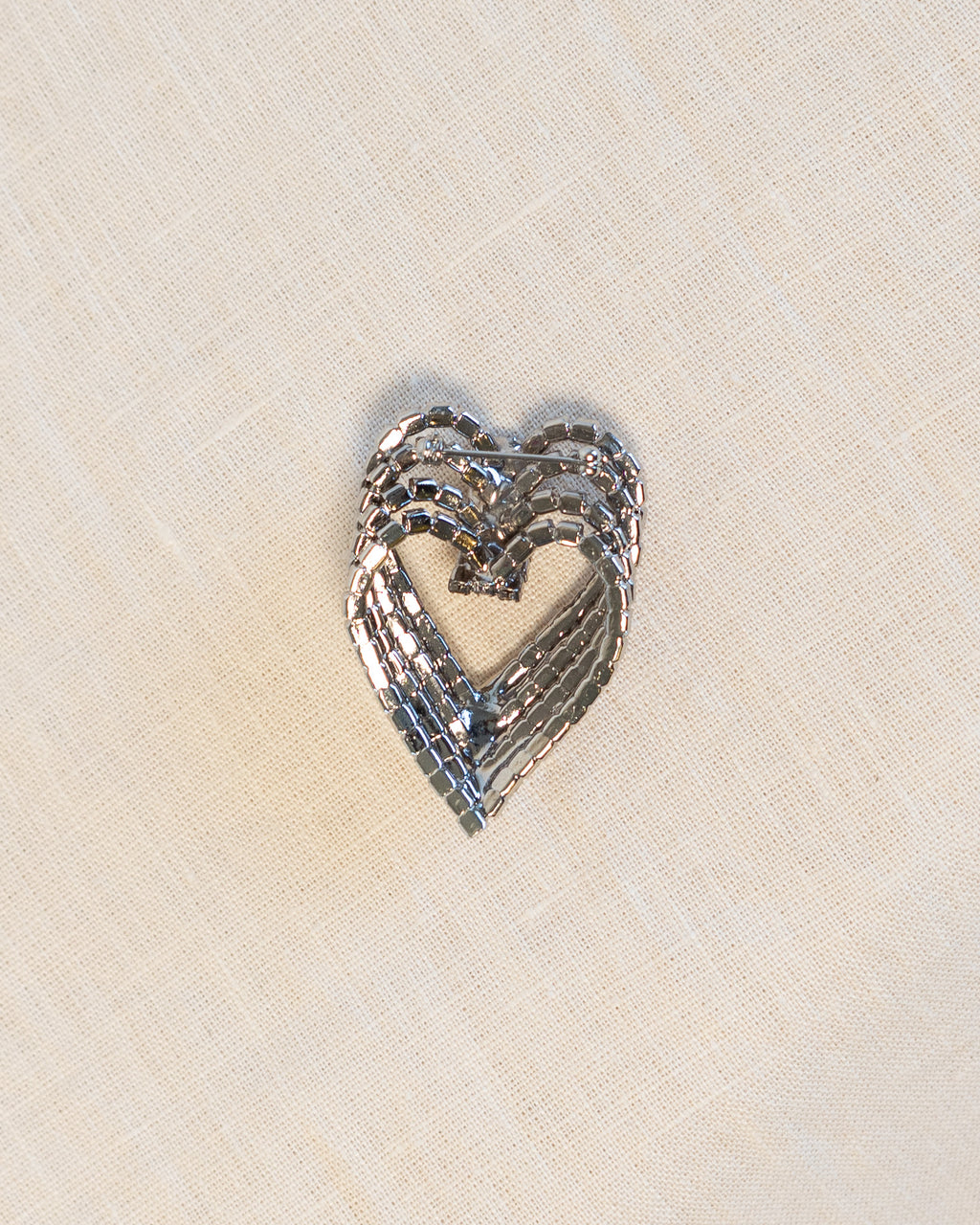80s Rhinestone Four Layered Heart Brooch