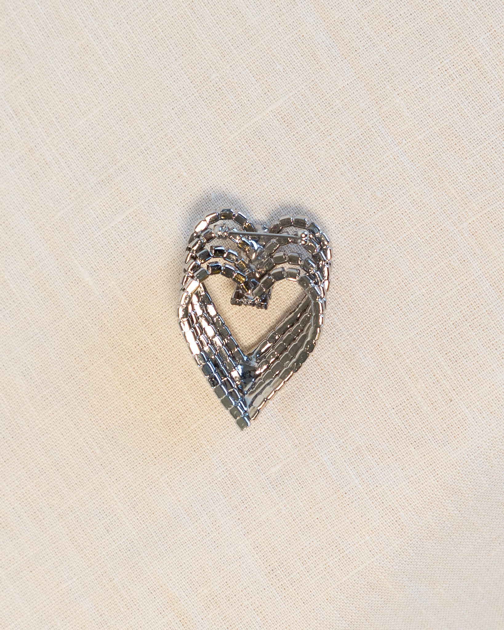 80s Rhinestone Four Layered Heart Brooch