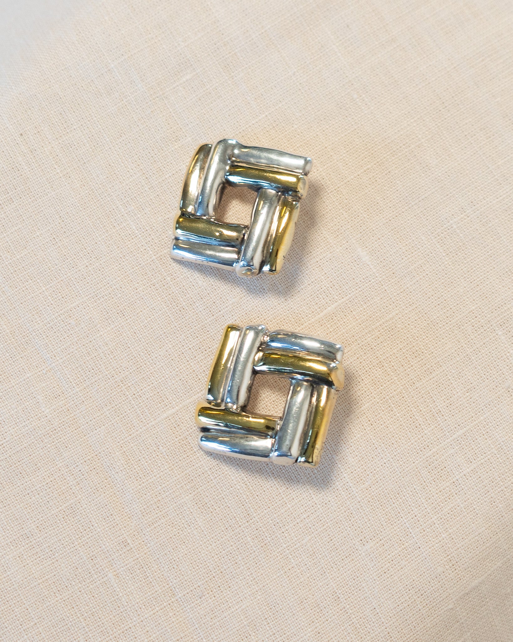 90s Gold & Sterling Silver Square Weave Earrings