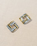 90s Gold & Sterling Silver Square Weave Earrings