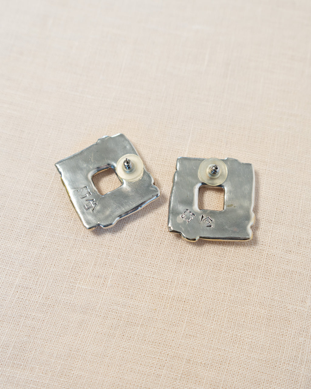 90s Gold & Sterling Silver Square Weave Earrings