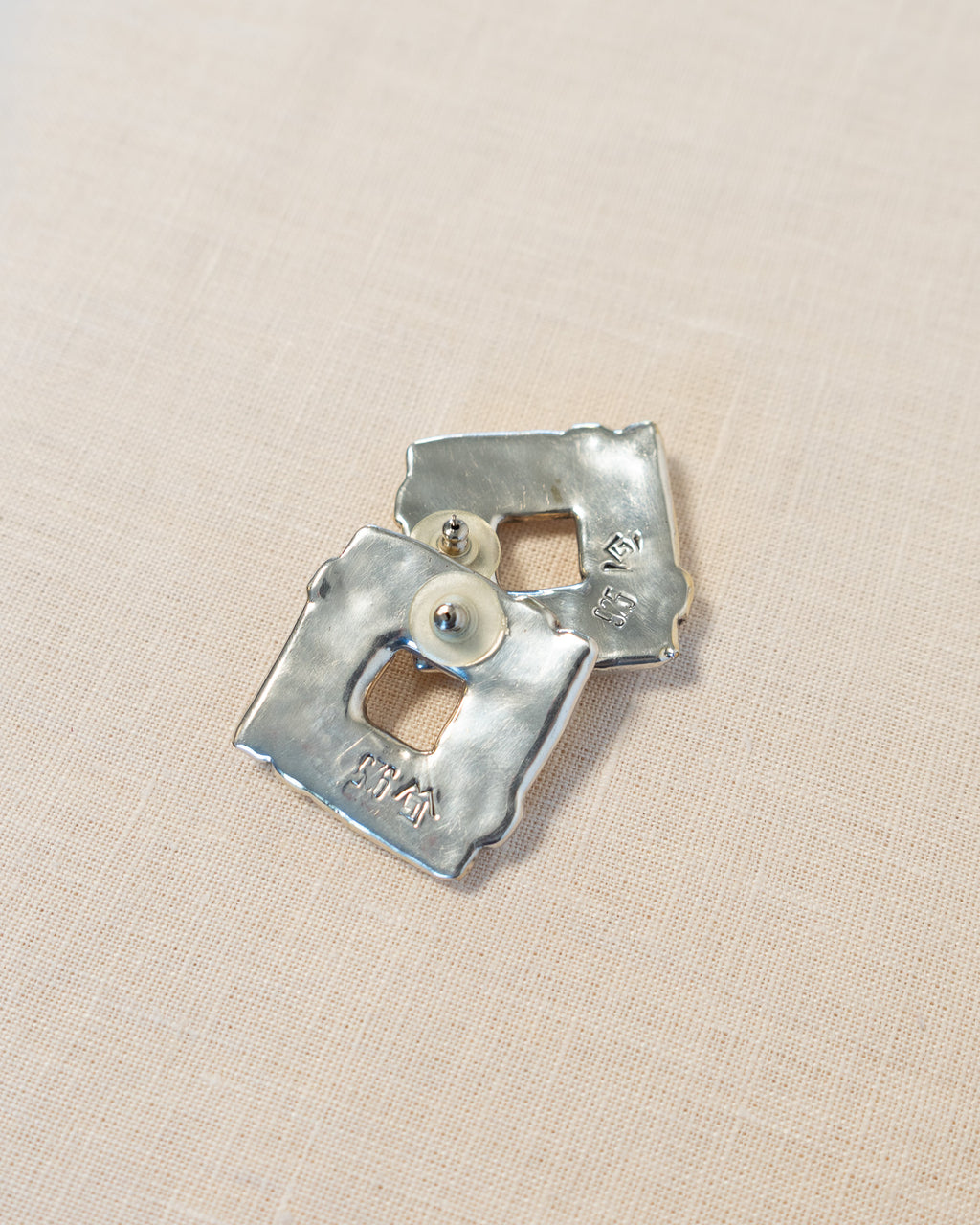 90s Gold & Sterling Silver Square Weave Earrings