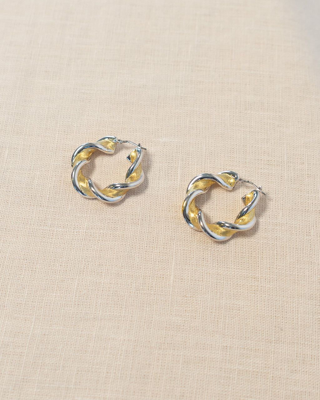 90s Sterling Silver Two-Tone Twist Hoops