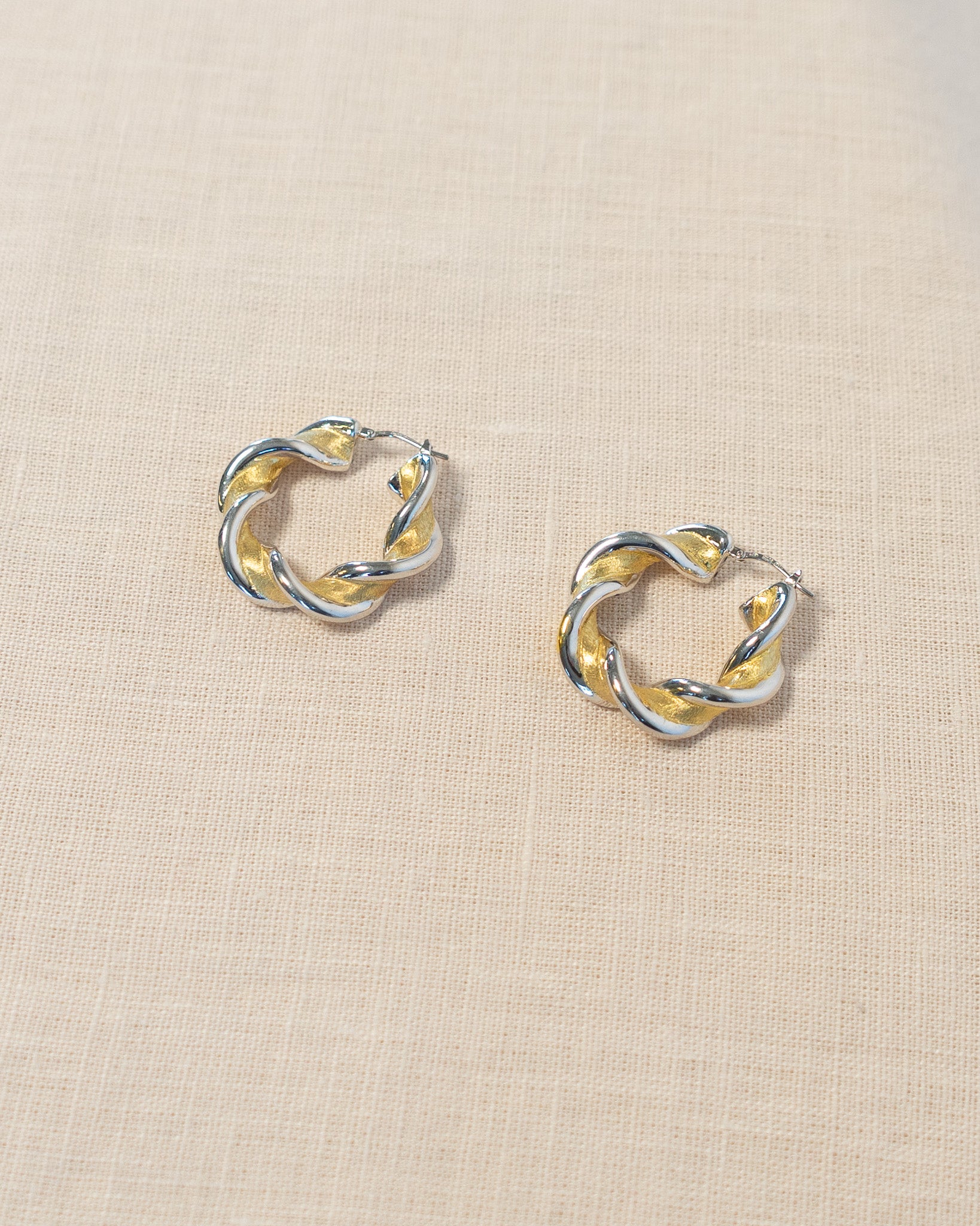 90s Sterling Silver Two-Tone Twist Hoops