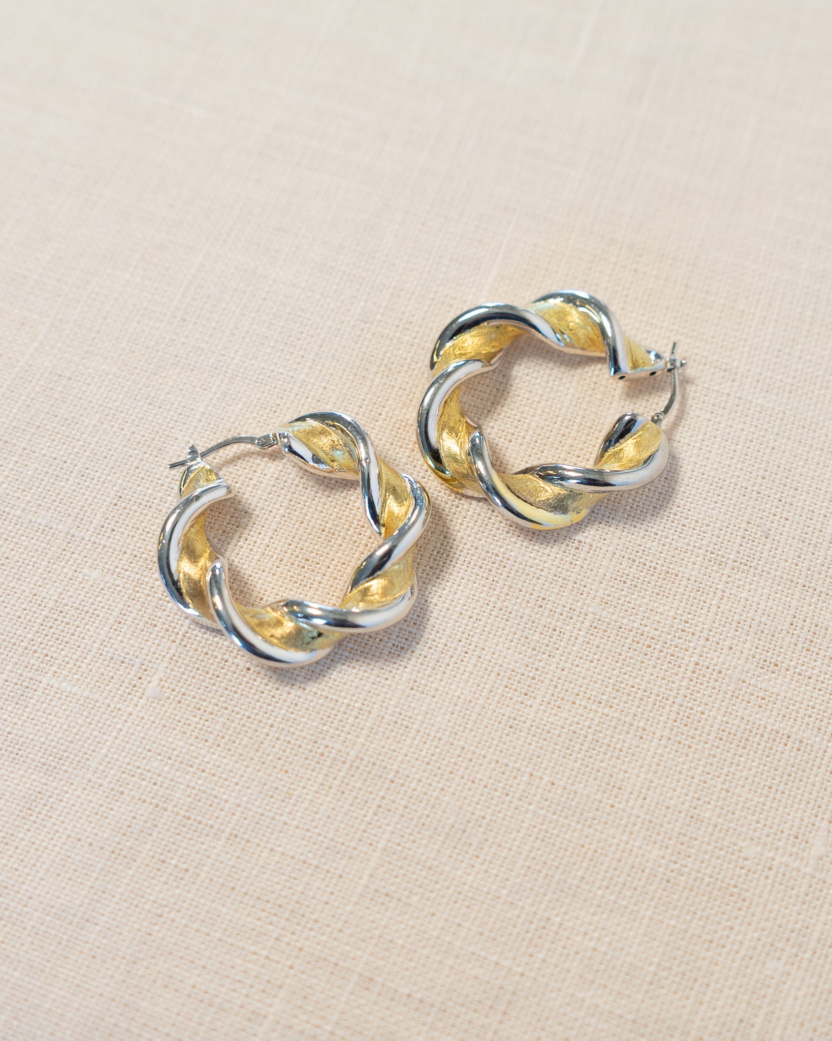 90s Sterling Silver Two-Tone Twist Hoops