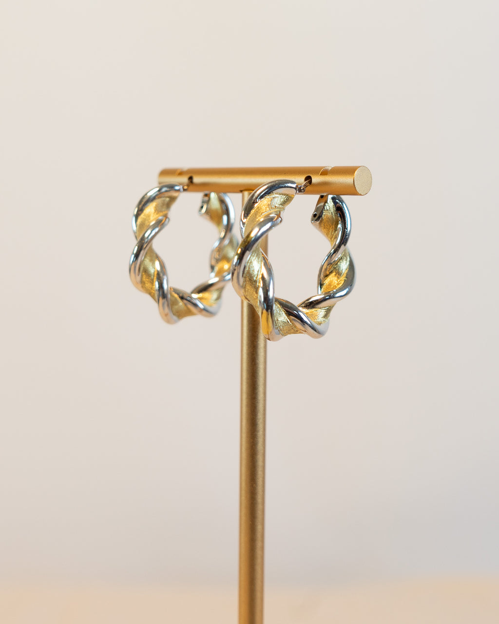 90s Sterling Silver Two-Tone Twist Hoops