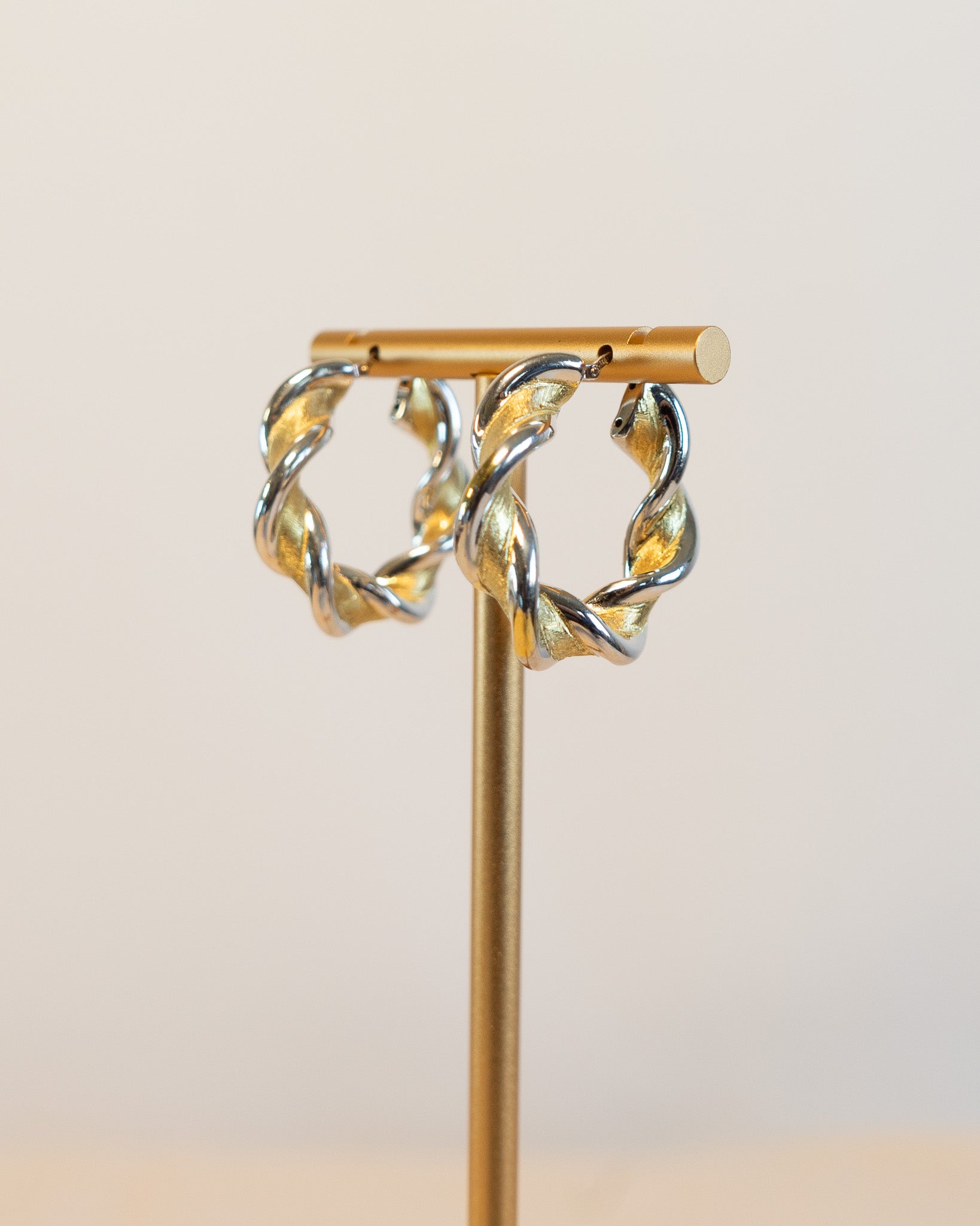 90s Sterling Silver Two-Tone Twist Hoops