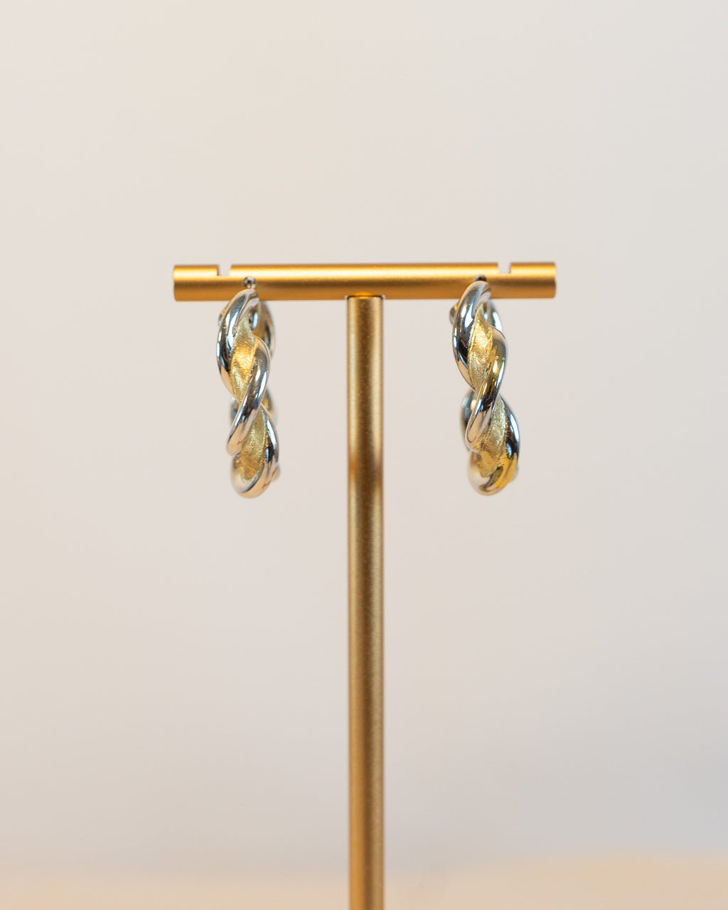 90s Sterling Silver Two-Tone Twist Hoops