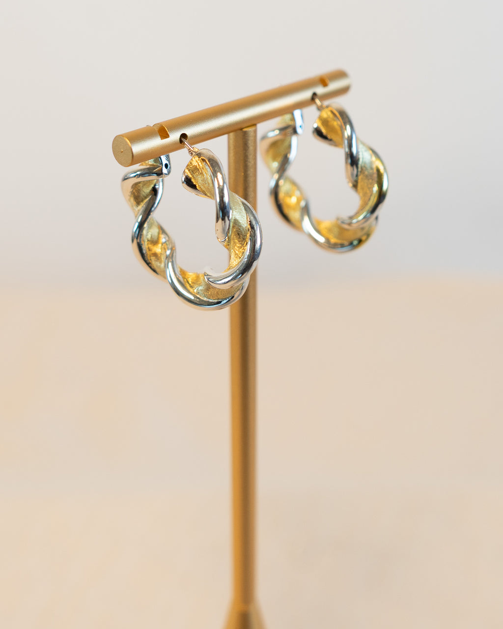90s Sterling Silver Two-Tone Twist Hoops
