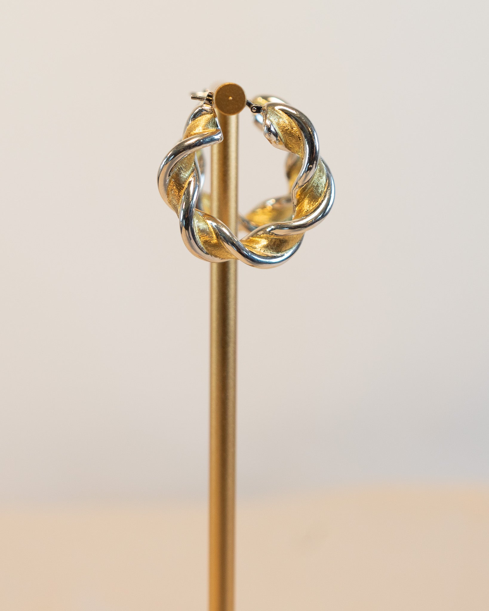 90s Sterling Silver Two-Tone Twist Hoops