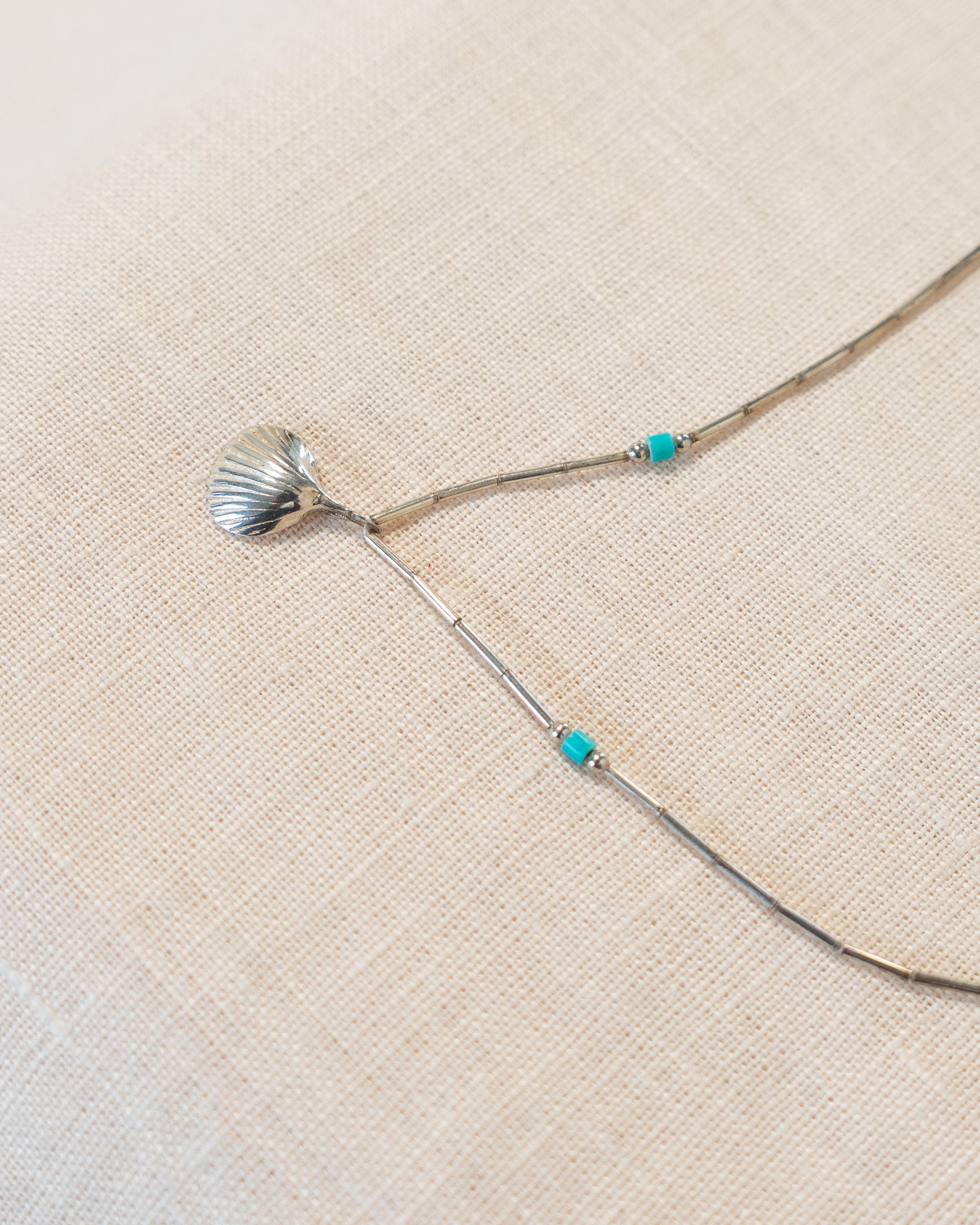 Sterling Silver & Turquose Beaded Shell Necklace