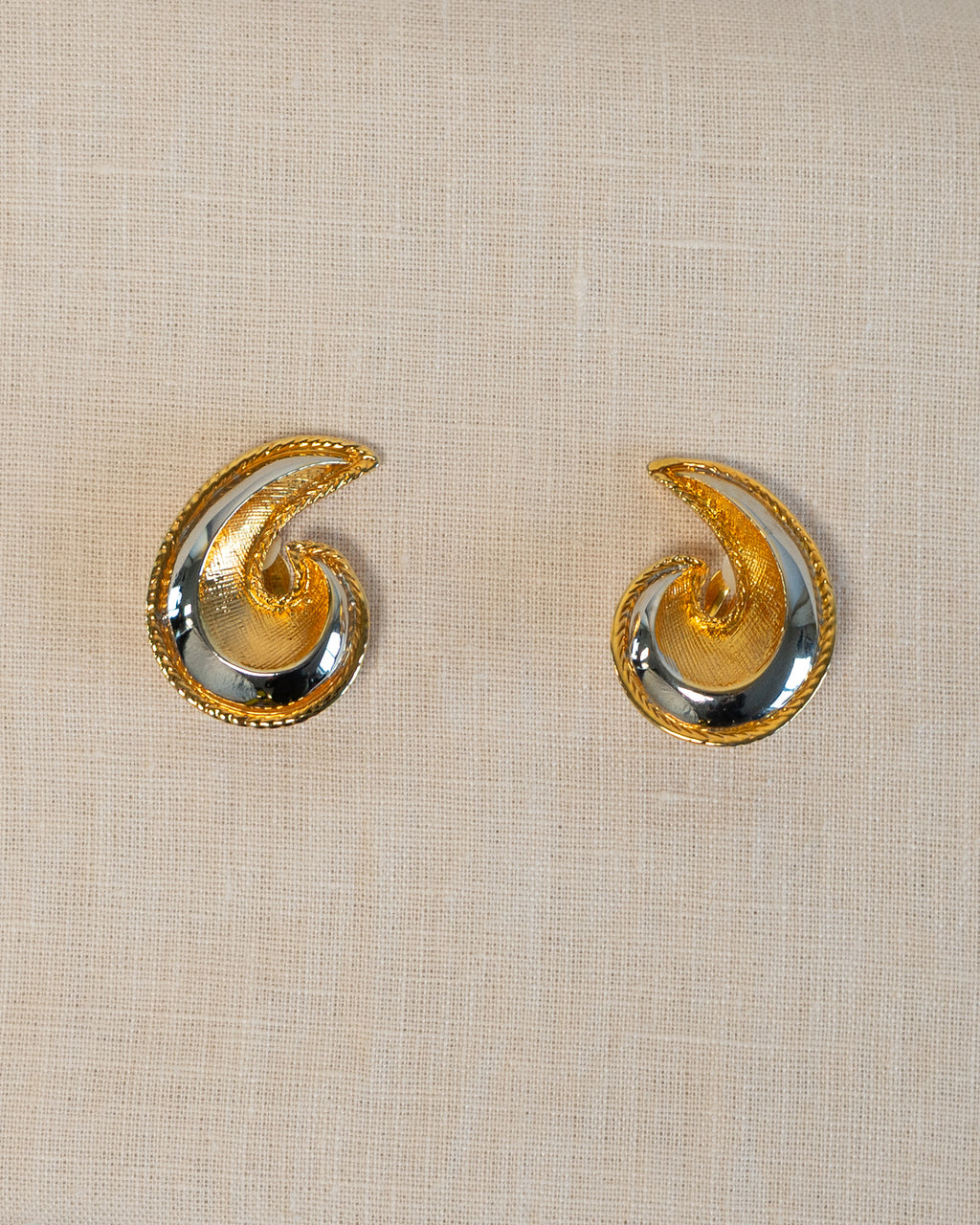 80s Brass Silver Western Book Matched Clip-on Earrings