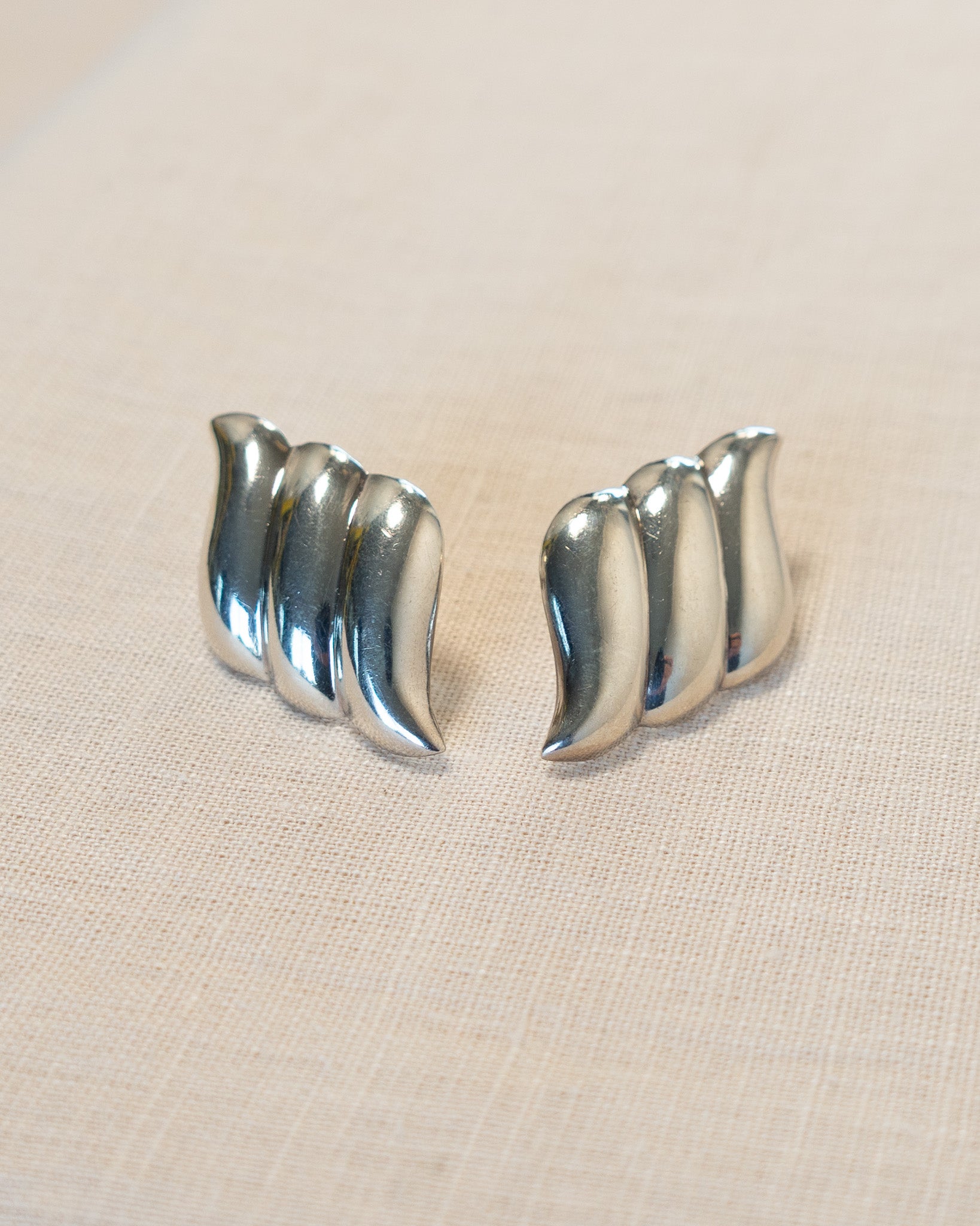 Sterling Silver Triple Waves Earrings