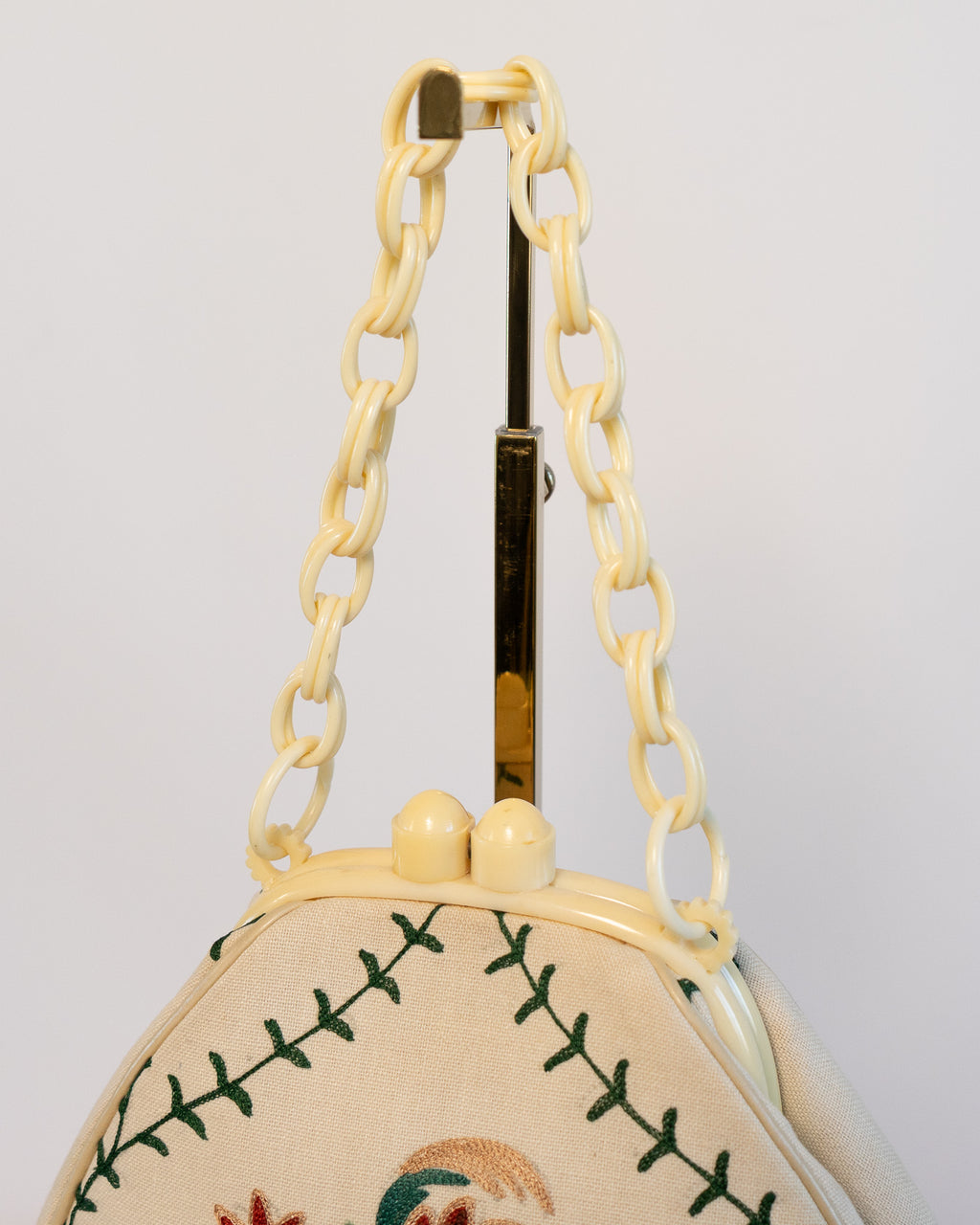 00s Cream Bakelite Floral Embroidered Handbag