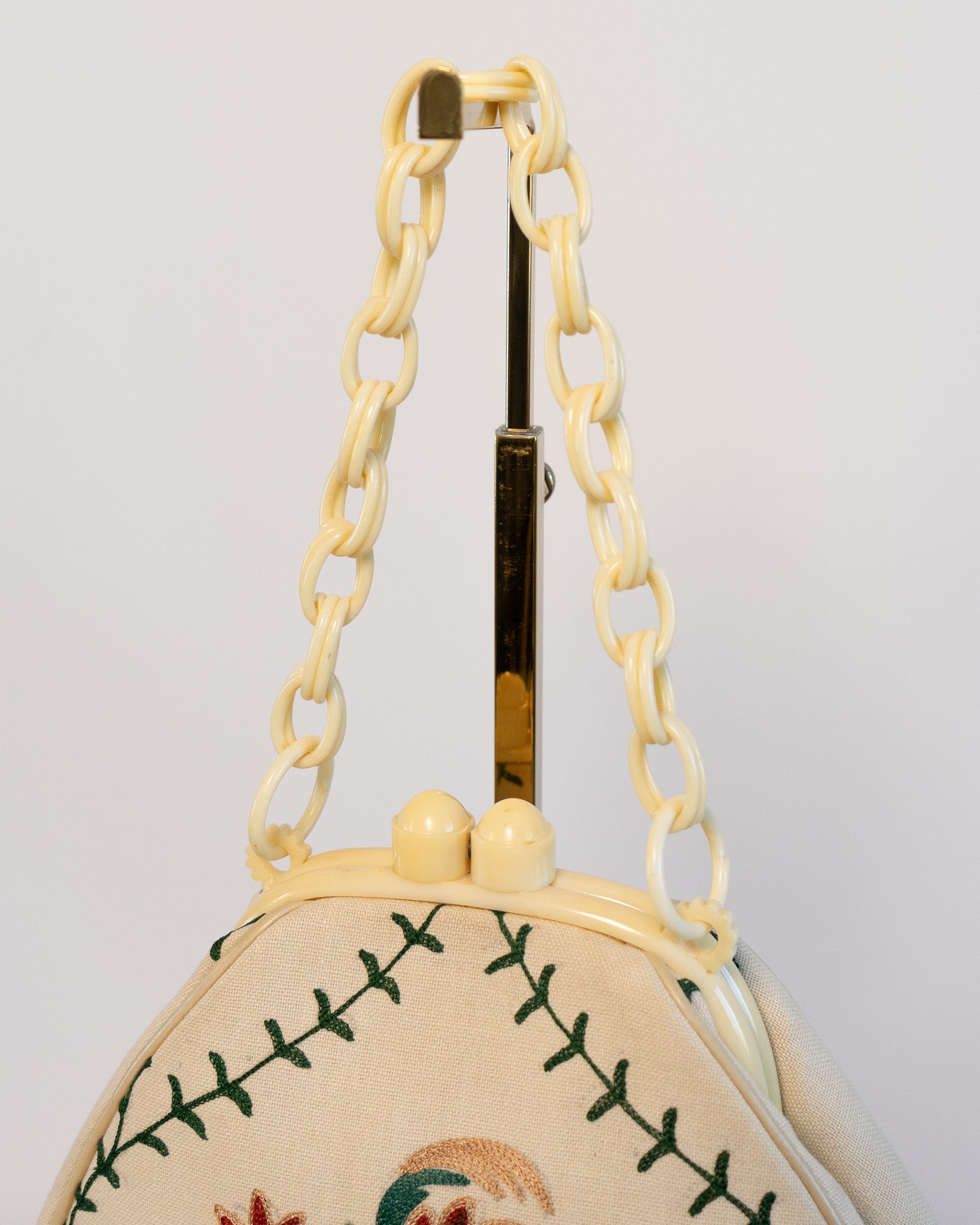 00s Cream Bakelite Floral Embroidered Handbag