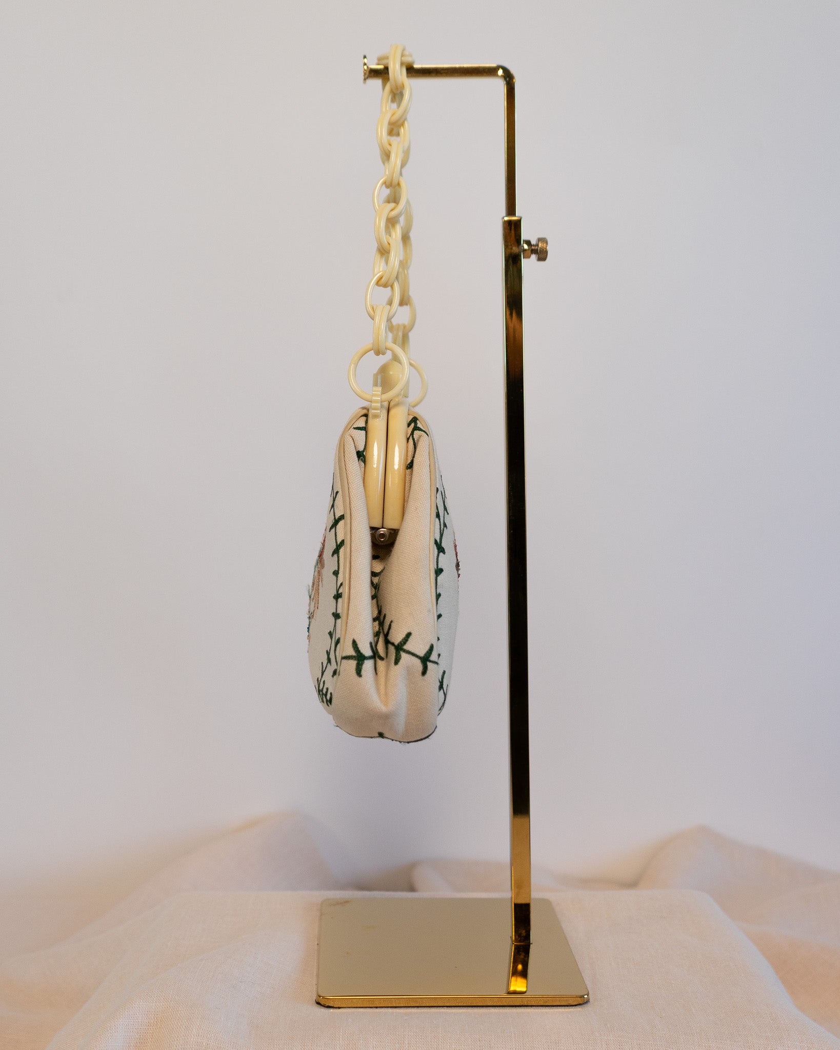 00s Cream Bakelite Floral Embroidered Handbag