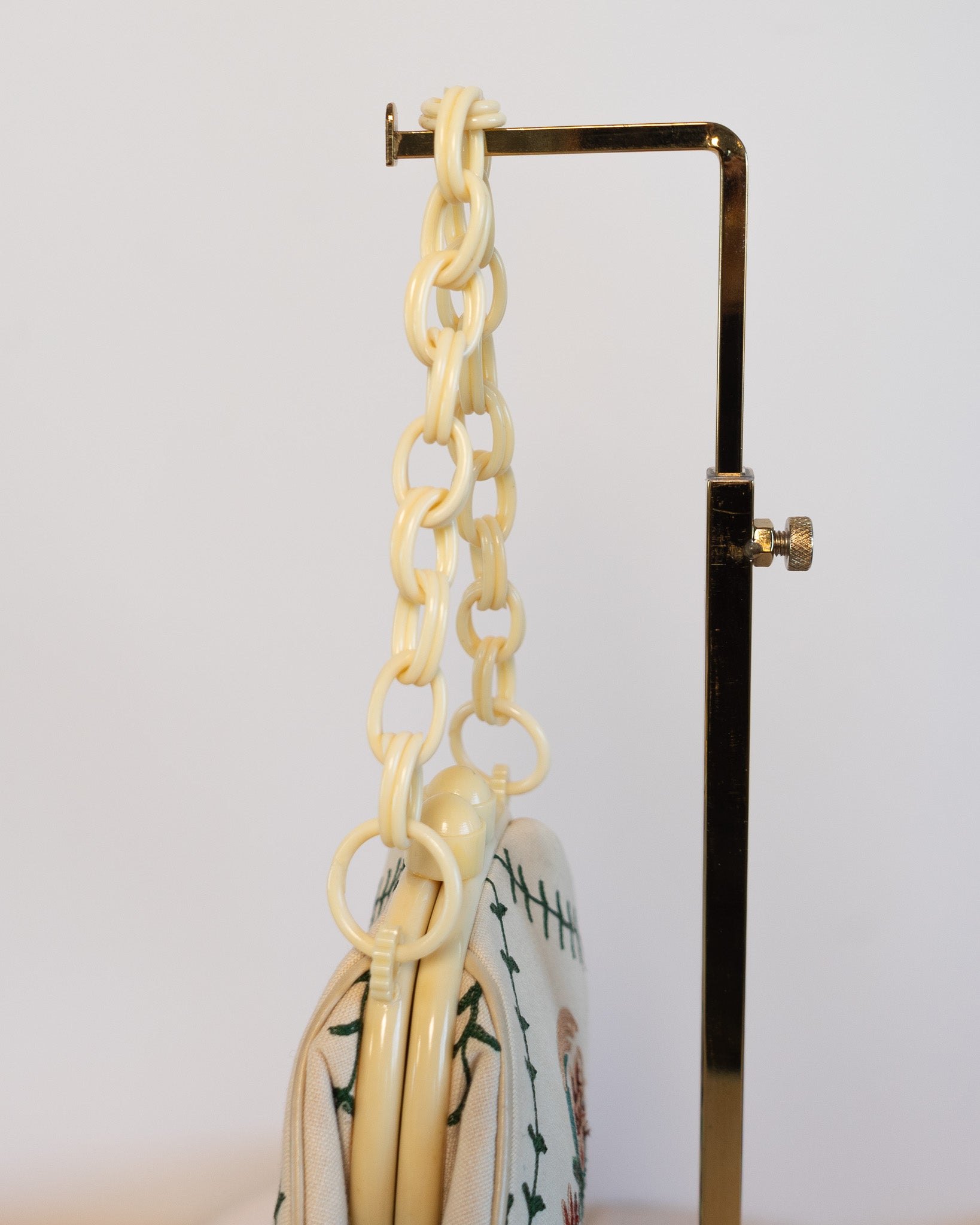 00s Cream Bakelite Floral Embroidered Handbag