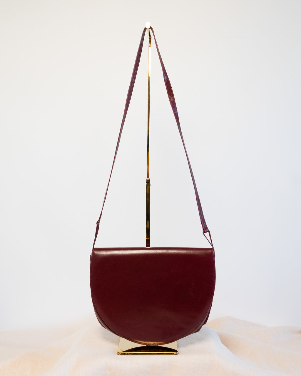 80s Charles Jourdan Semi-Circle Oxblood Genuine Leather Shoulder Bag