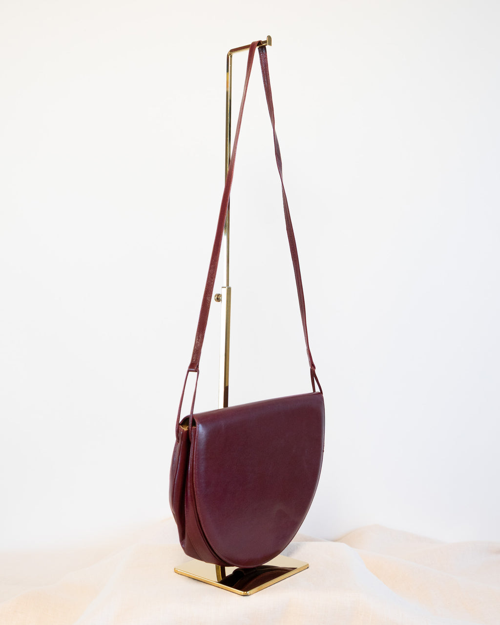 80s Charles Jourdan Semi-Circle Oxblood Genuine Leather Shoulder Bag