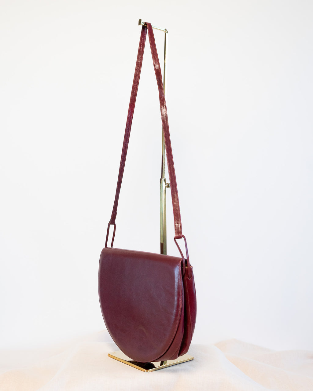 80s Charles Jourdan Semi-Circle Oxblood Genuine Leather Shoulder Bag