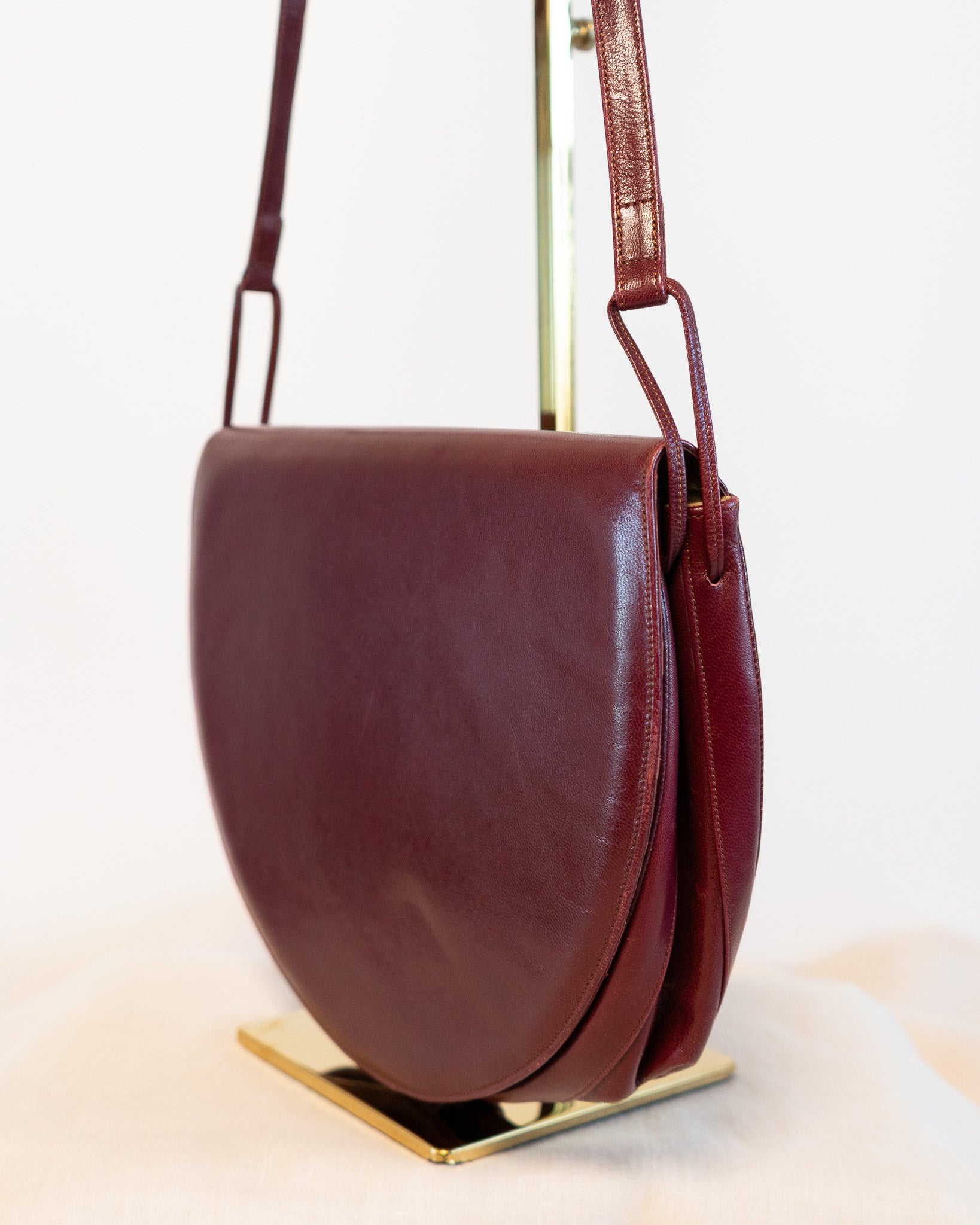 80s Charles Jourdan Semi-Circle Oxblood Genuine Leather Shoulder Bag
