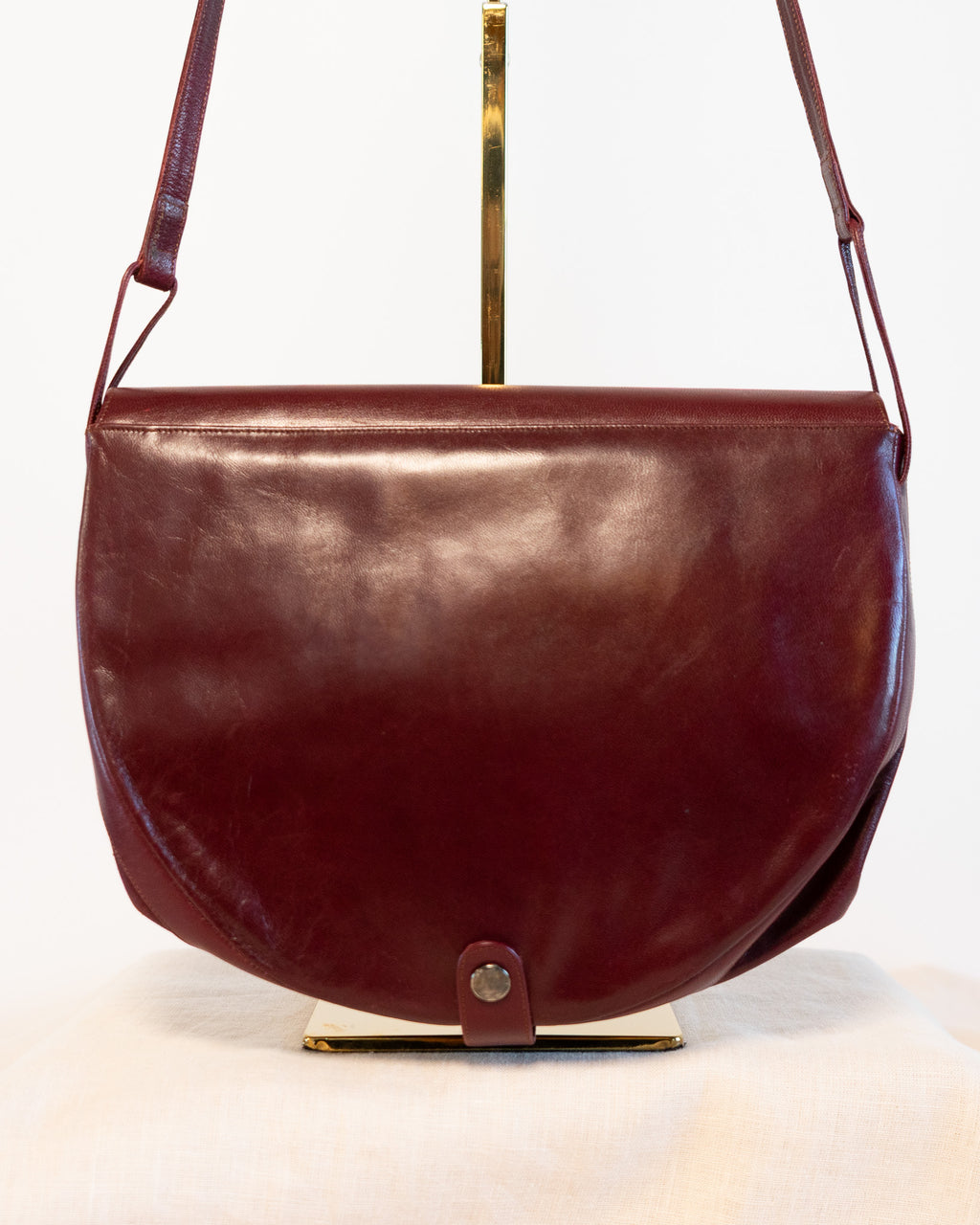 80s Charles Jourdan Semi-Circle Oxblood Genuine Leather Shoulder Bag