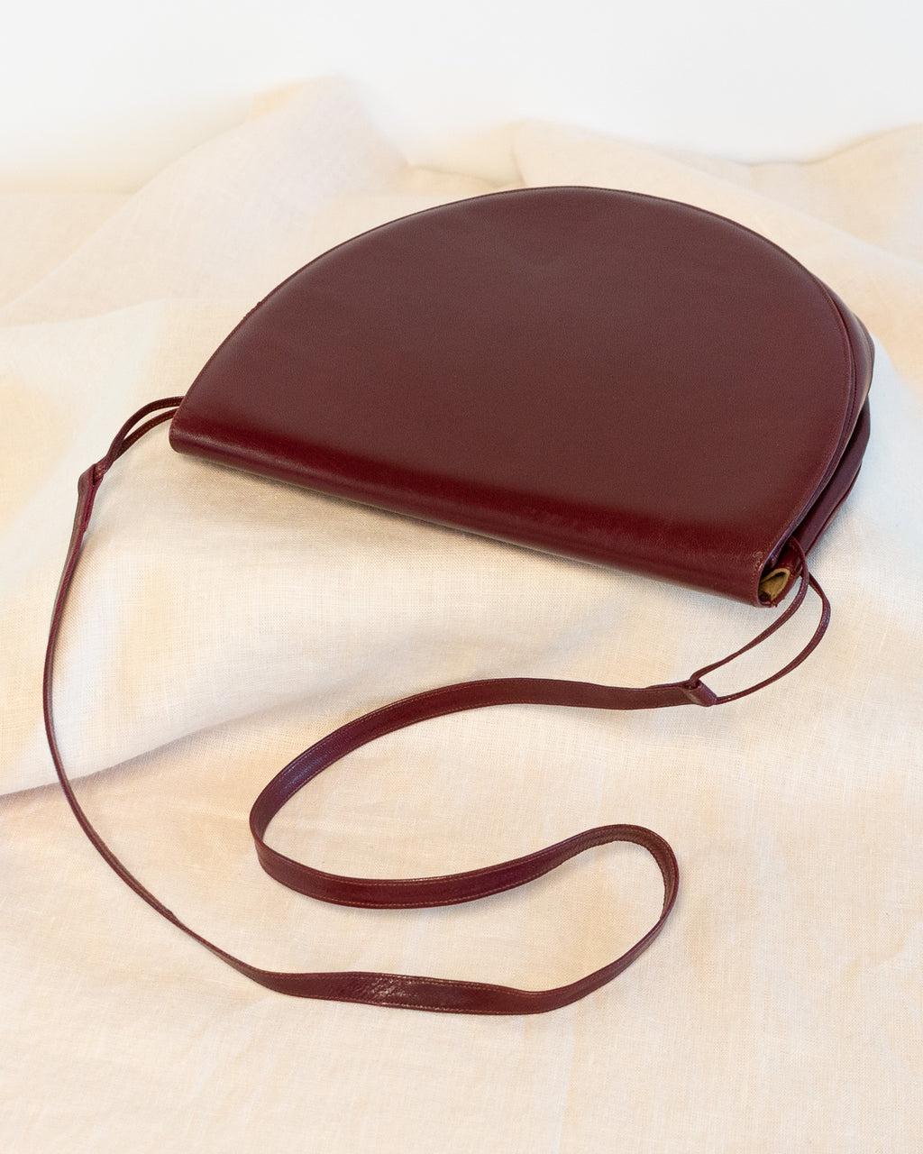 80s Charles Jourdan Semi-Circle Oxblood Genuine Leather Shoulder Bag