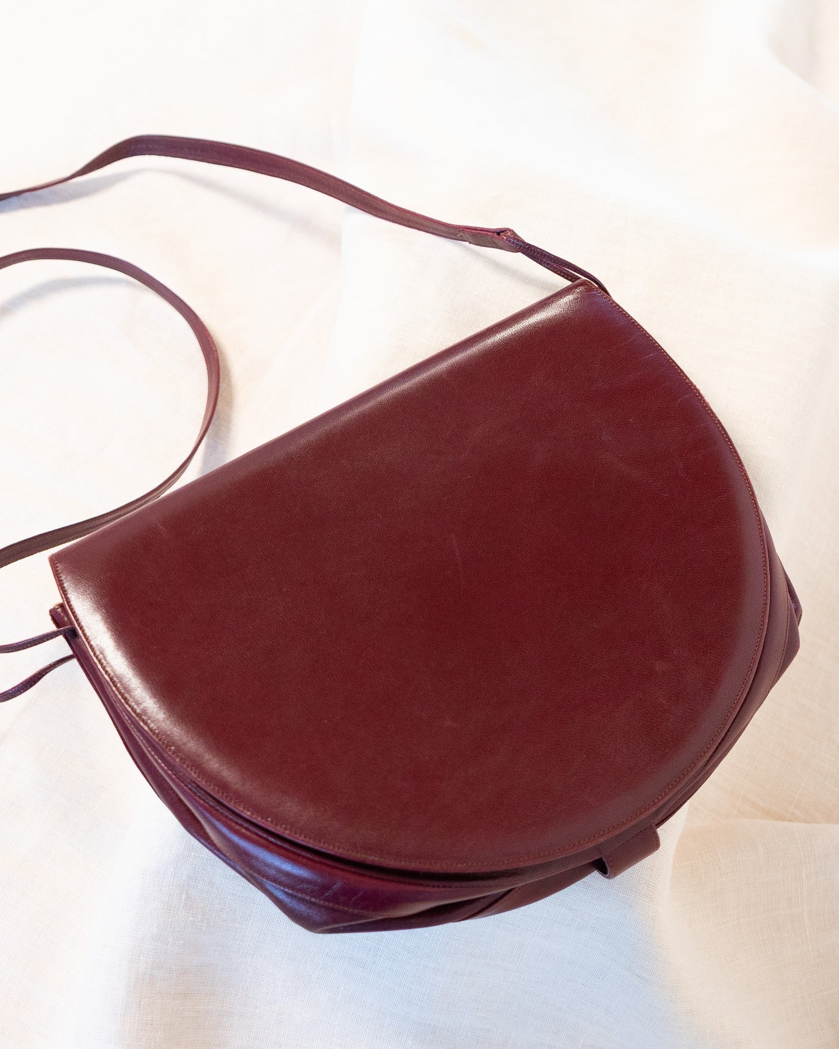 80s Charles Jourdan Semi-Circle Oxblood Genuine Leather Shoulder Bag