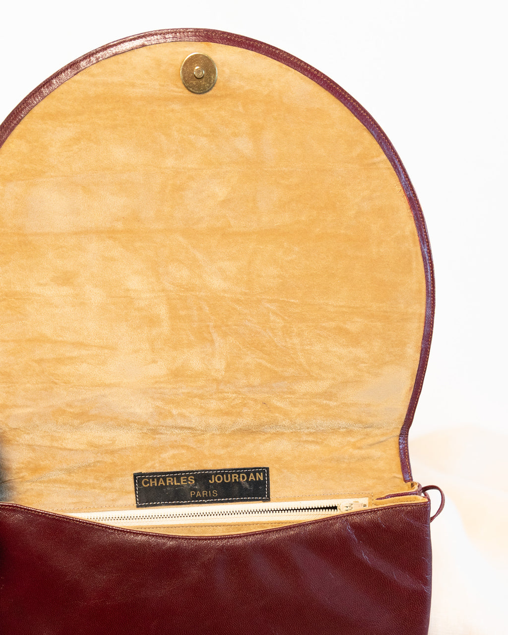 80s Charles Jourdan Semi-Circle Oxblood Genuine Leather Shoulder Bag