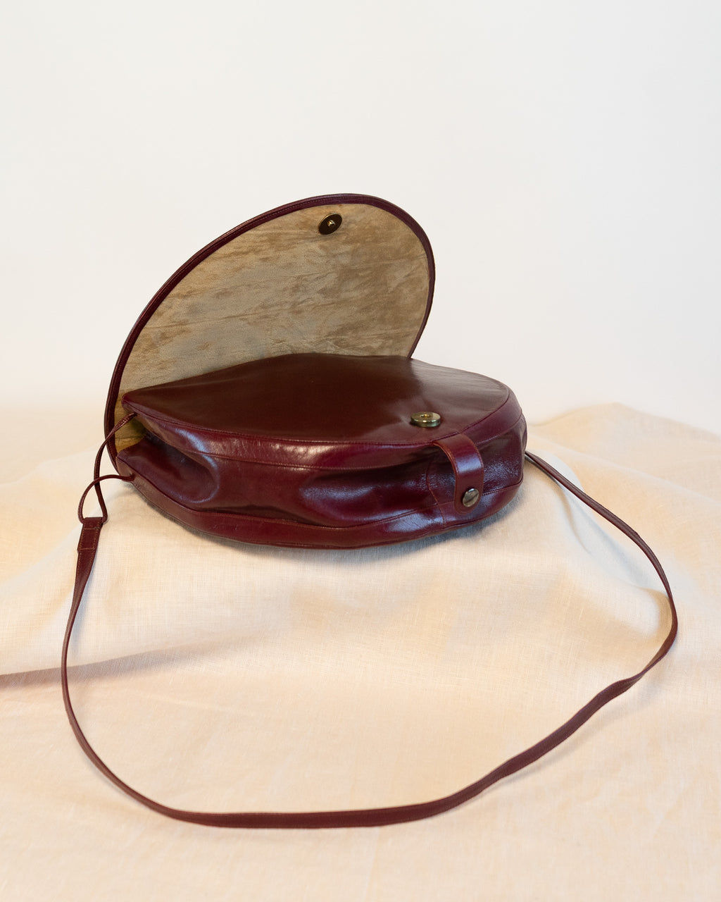80s Charles Jourdan Semi-Circle Oxblood Genuine Leather Shoulder Bag
