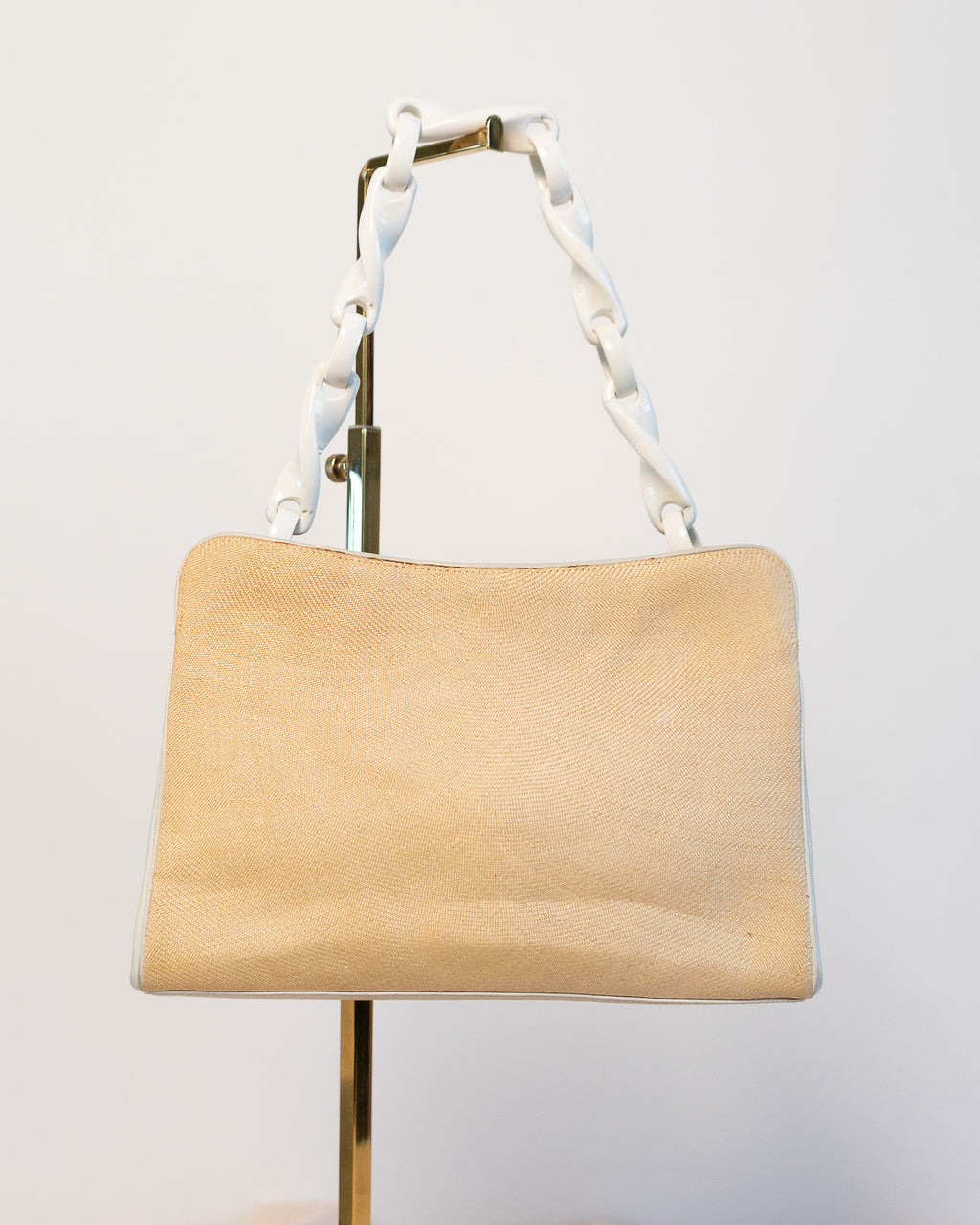 80s Raffia & Leather Cream Twist Link Handbag