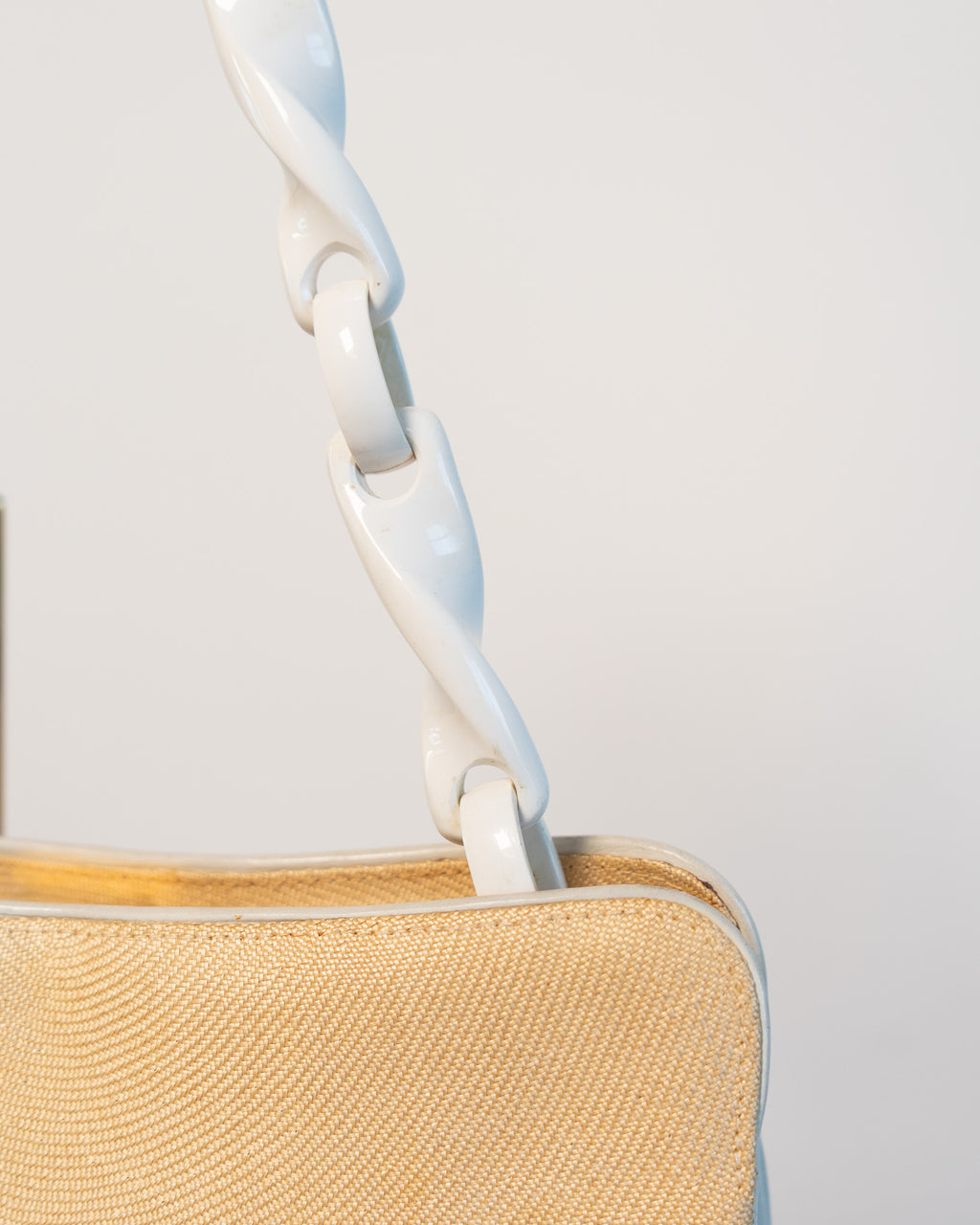 80s Raffia & Leather Cream Twist Link Handbag