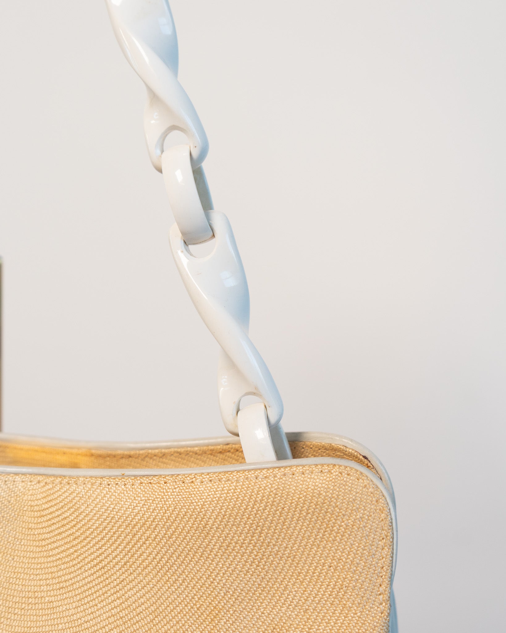 80s Raffia & Leather Cream Twist Link Handbag