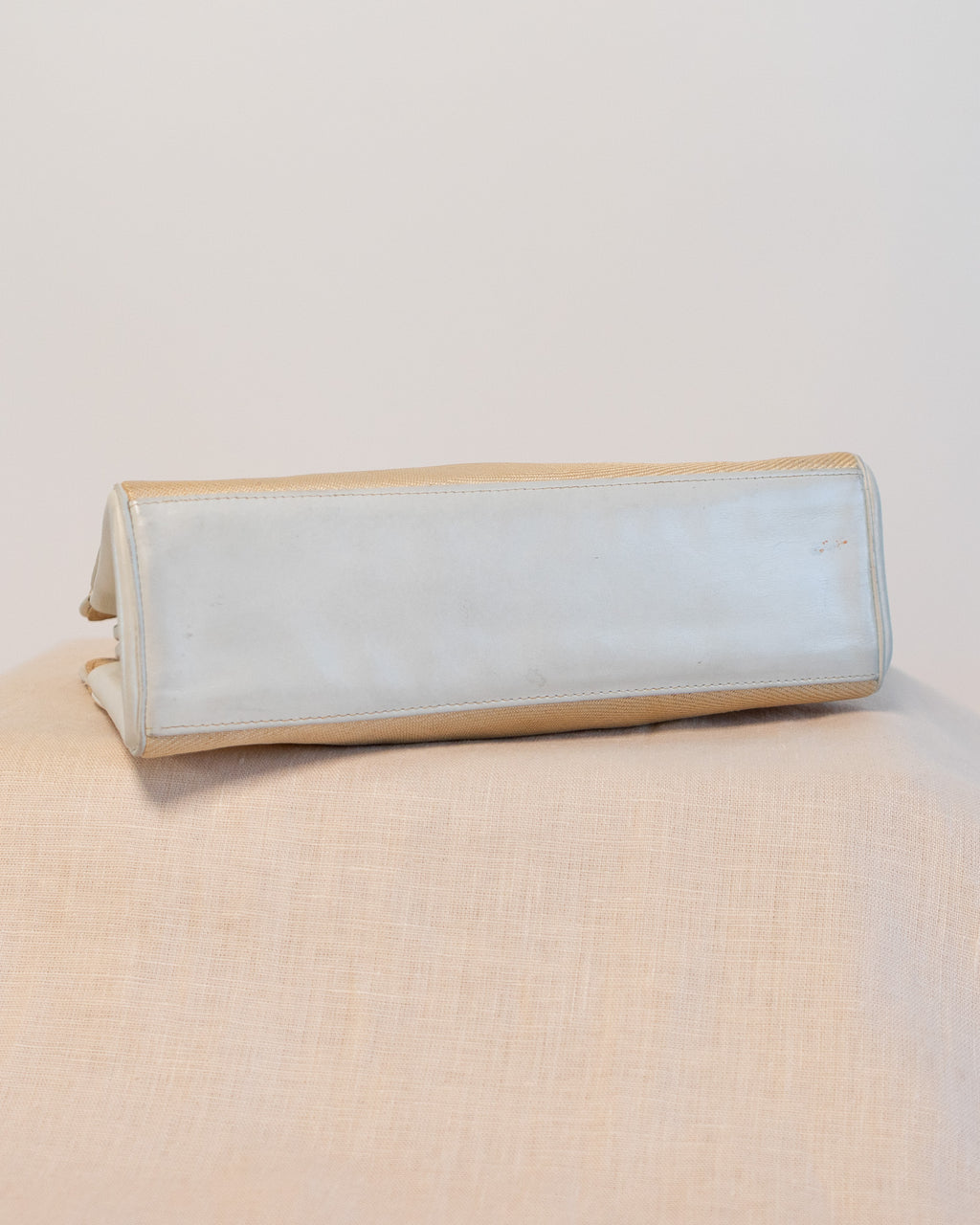 80s Raffia & Leather Cream Twist Link Handbag