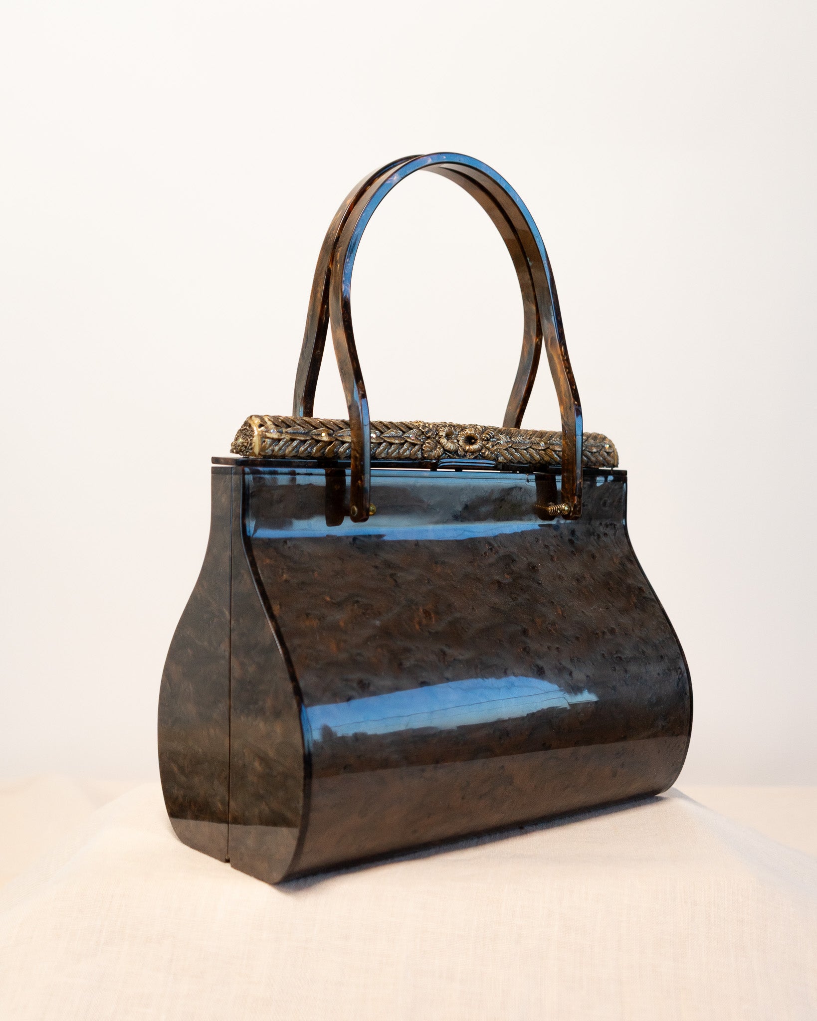 50s Original Willardy of New York Marbleized Cocoa Color Lucite Handbag