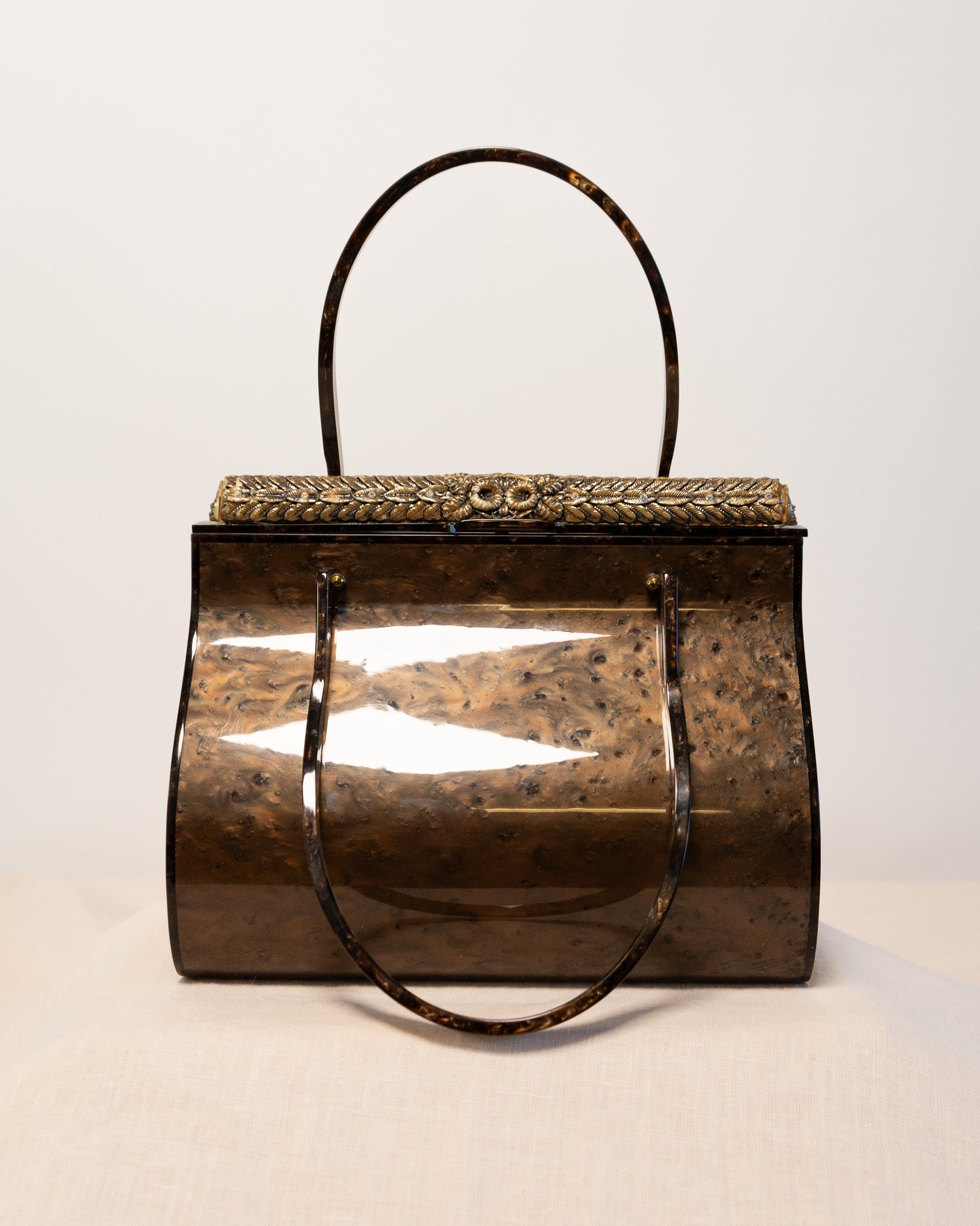 50s Original Willardy of New York Marbleized Cocoa Color Lucite Handbag