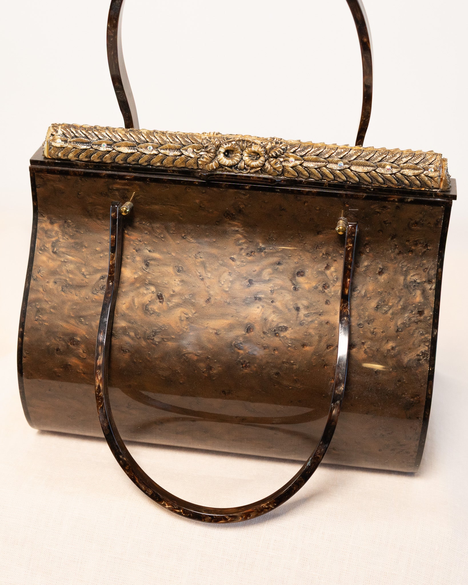 50s Original Willardy of New York Marbleized Cocoa Color Lucite Handbag