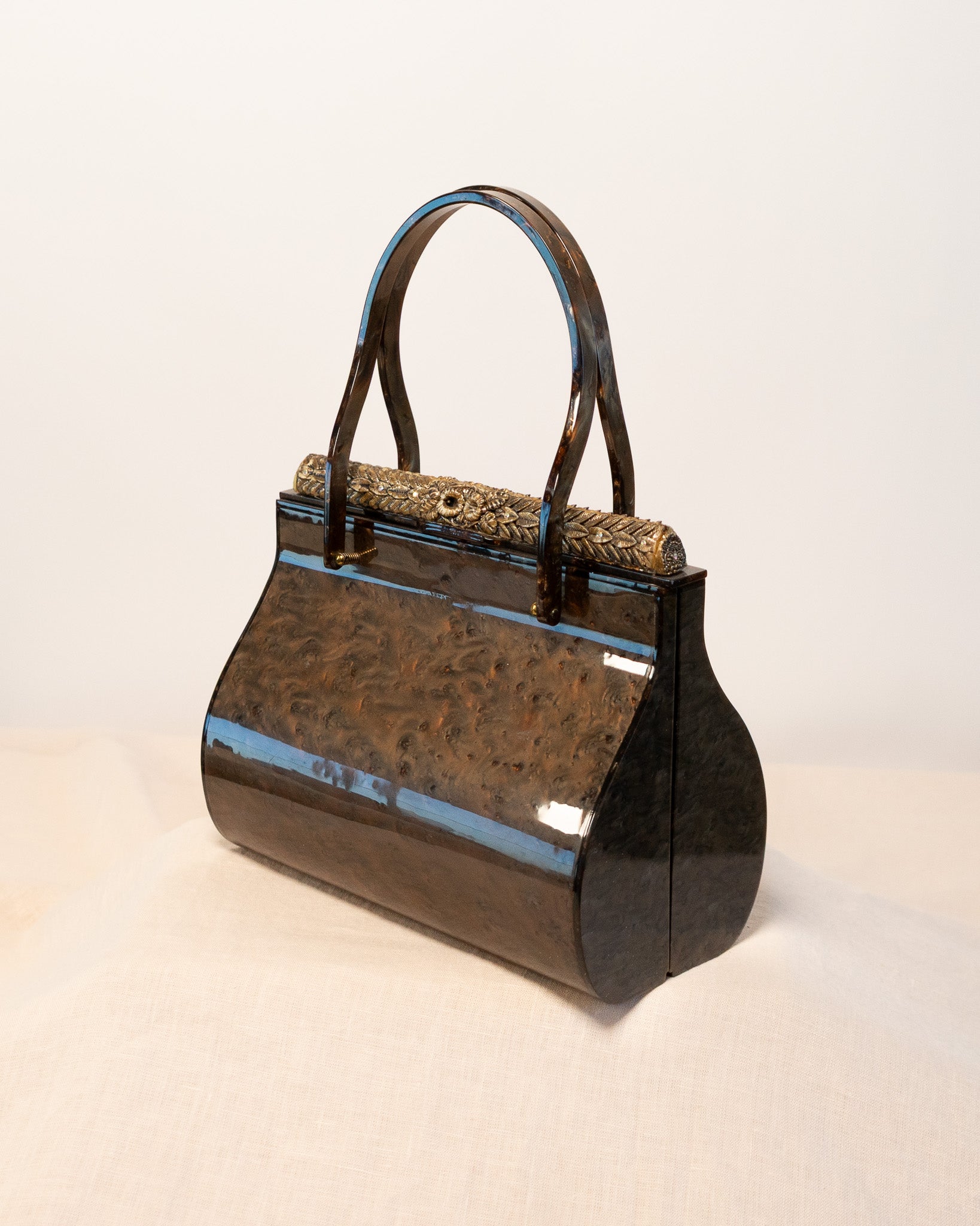 50s Original Willardy of New York Marbleized Cocoa Color Lucite Handbag